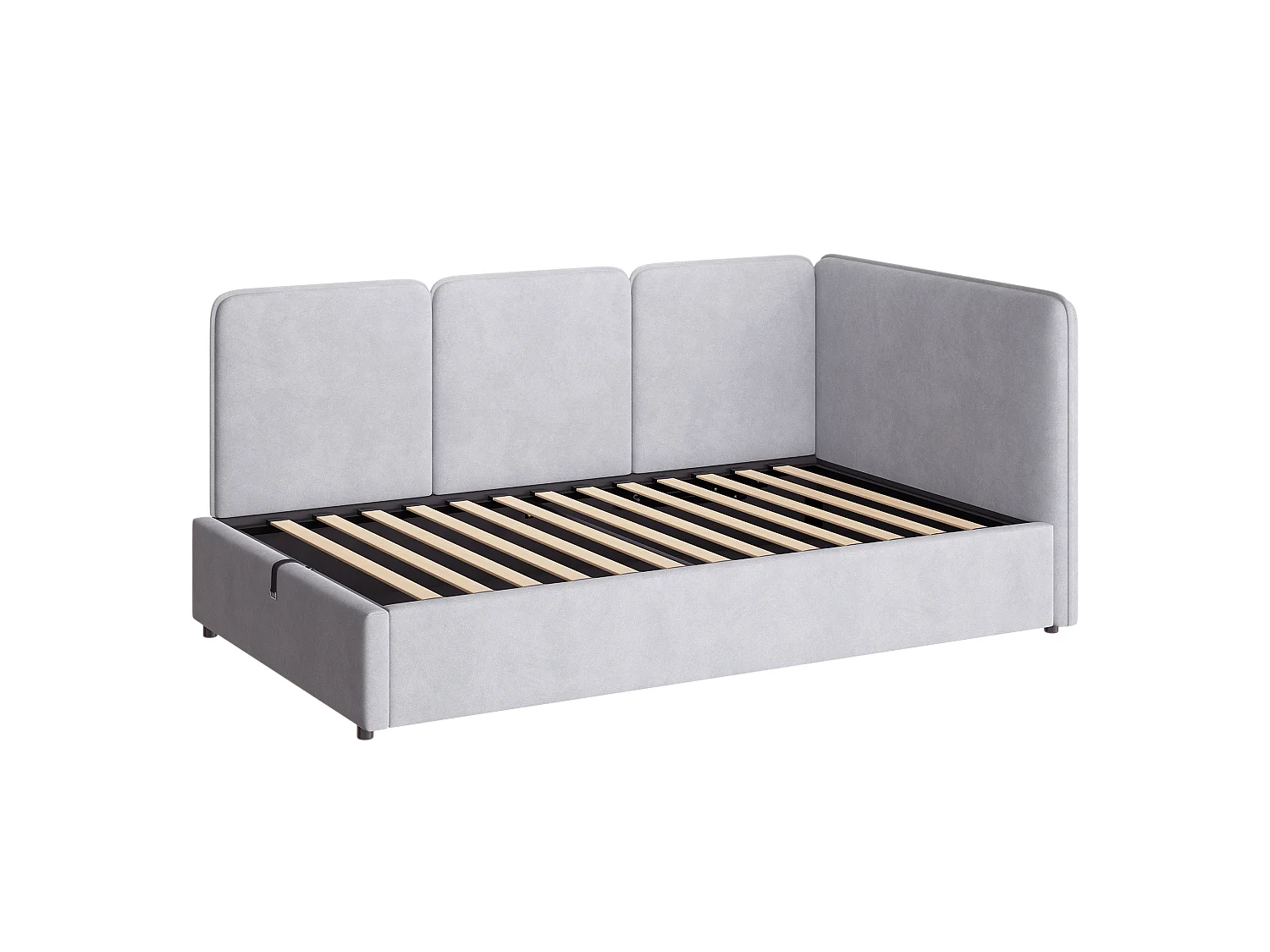 Lit coffre enfant 90 x 200 cm avec rangement hydraulique et panneaux latéraux réversibles - Velours - Gris (Sans matelas)