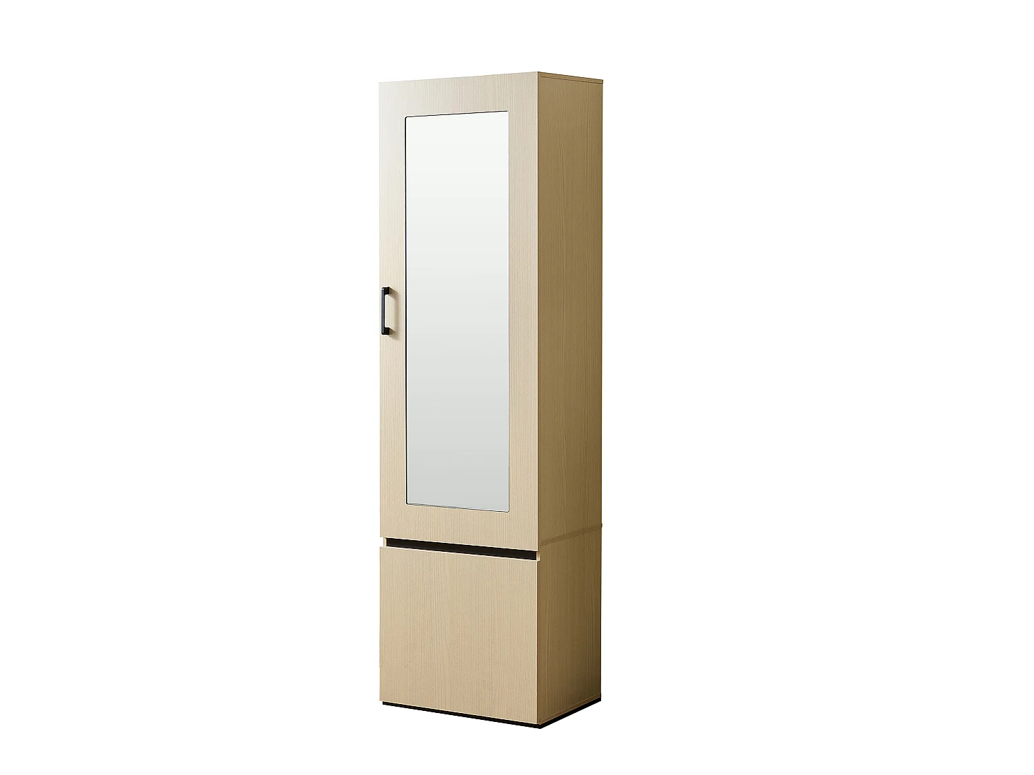 Kledingkast met spiegel over de volledige lengte, uitschuifbare kledingstang en opbergruimte – 54 x 34,5 x 179,5 cm – MDF – Natuurlijk hout