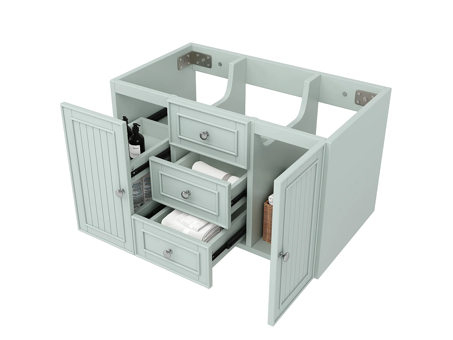 Mobile bagno con lavabo singolo, 2 ante e 3 cassetti, a parete - 78,5 x 46 x 46,8 cm - Ceramica, MDF - Verde