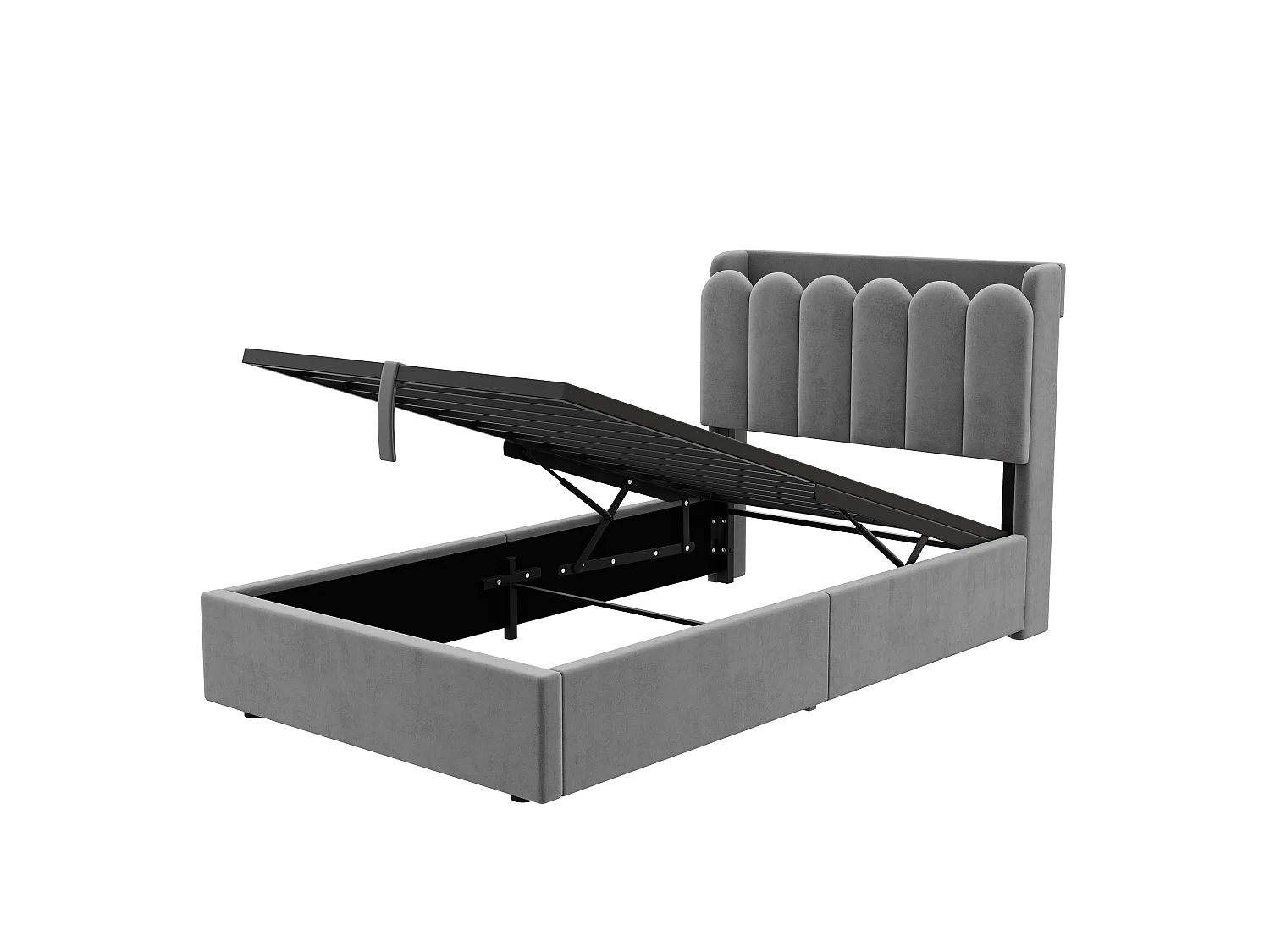 Kinderbett mit Stauraum 90x200 cm - Gepolstertes Kopfteil - USB und Typ-C, Leselampe - Samt - Grau (ohne Matratze)