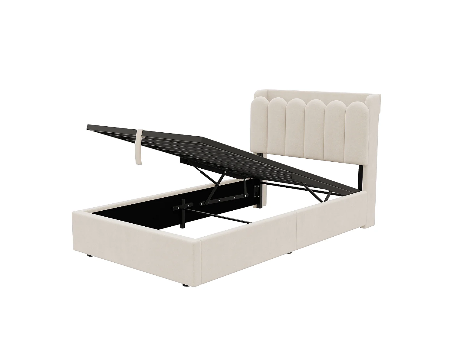 Lit coffre enfant capitonné 90x200 cm - Tête de lit capitonnée - USB et Type-C, lampe de lecture - Velours - Beige (sans matelas)