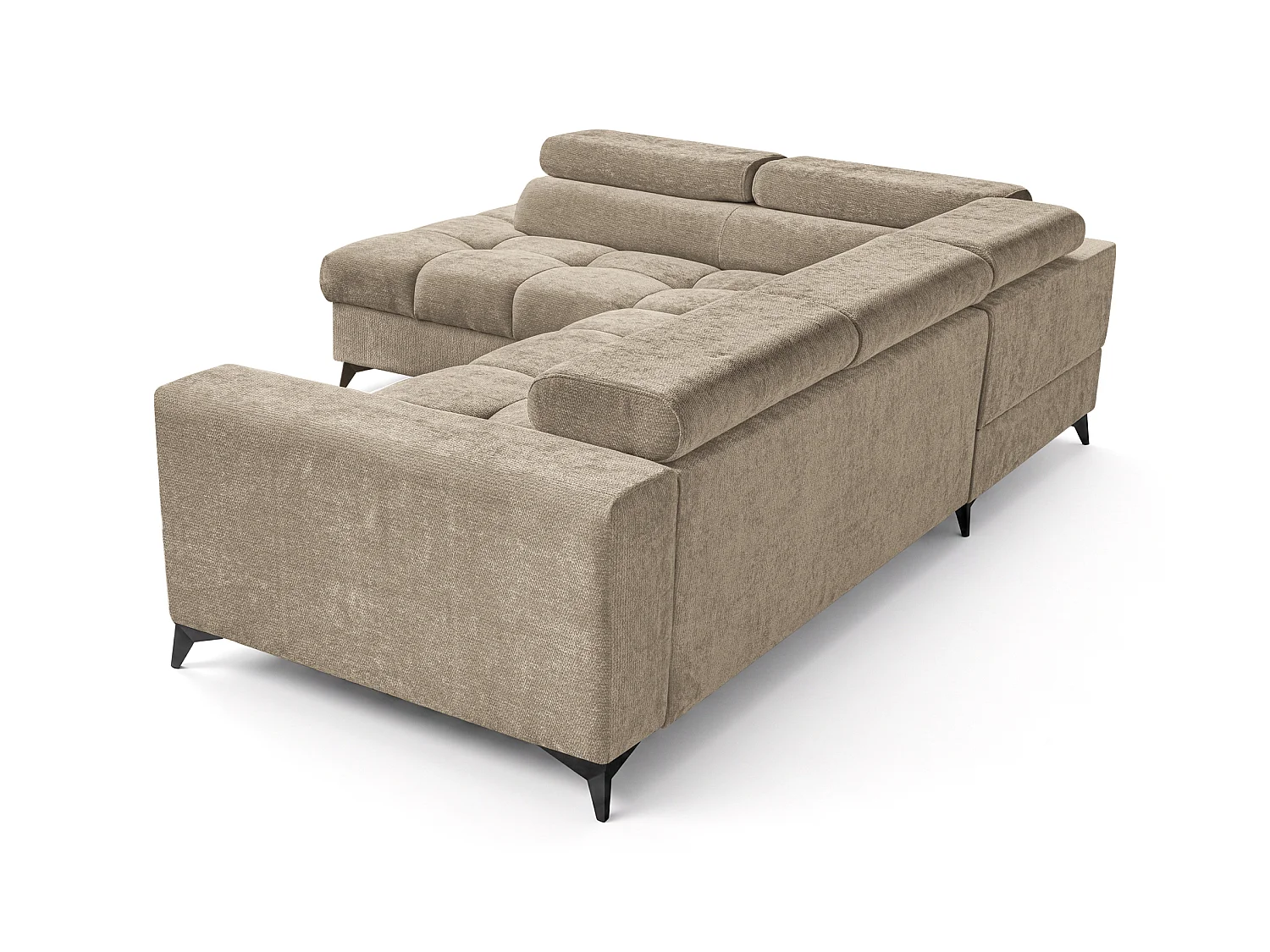 Canapé d'angle gauche convertible 5 places tissu chenille taupe BEVIANO