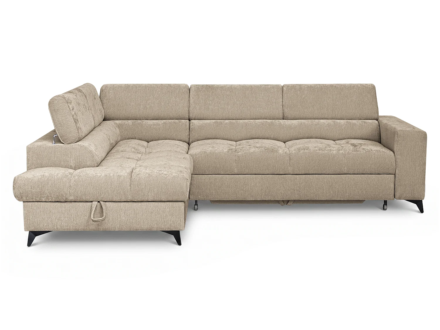 Canapé d'angle gauche convertible 5 places tissu chenille taupe BEVIANO