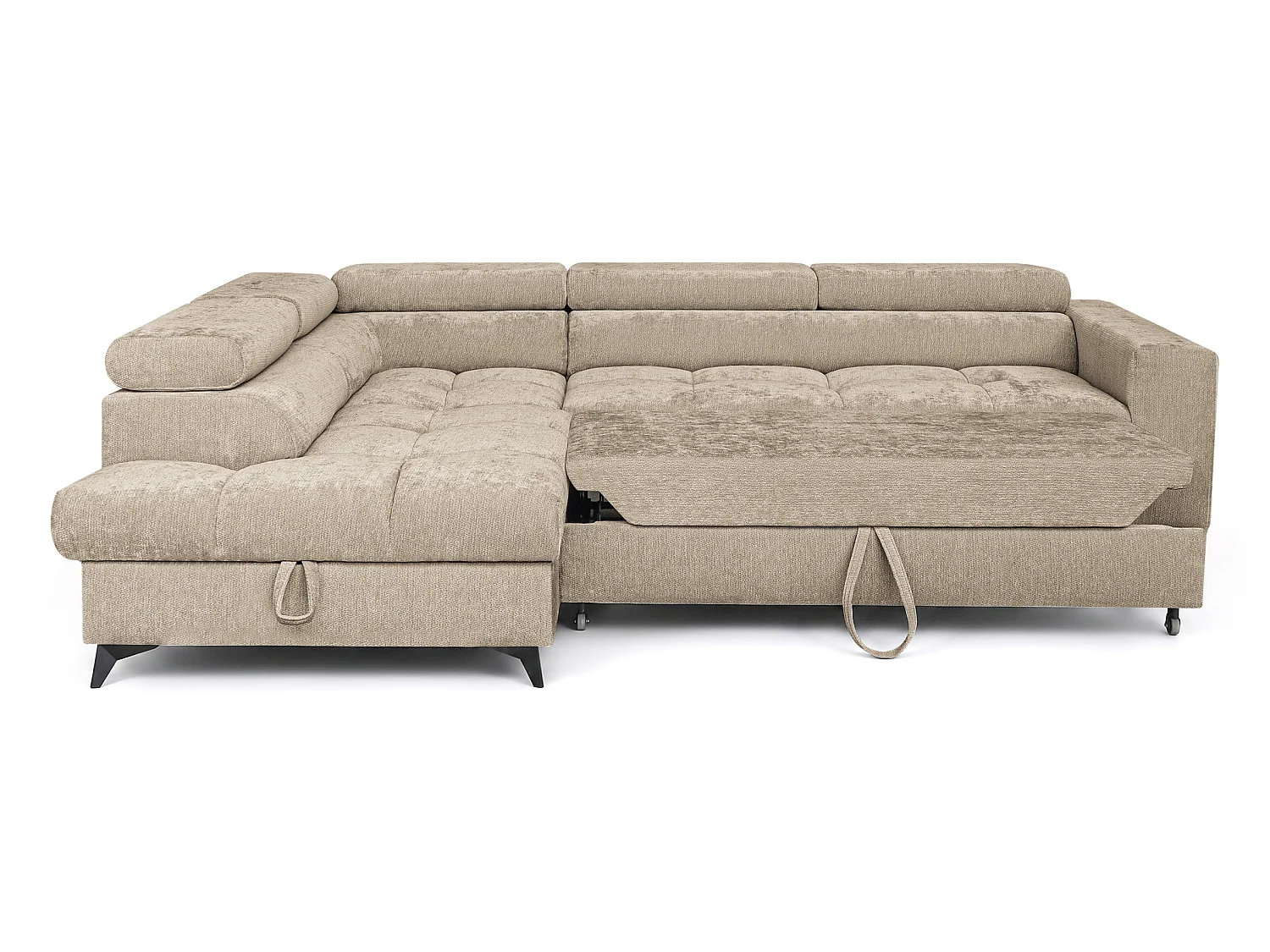 Canapé d'angle gauche convertible 5 places tissu chenille taupe BEVIANO