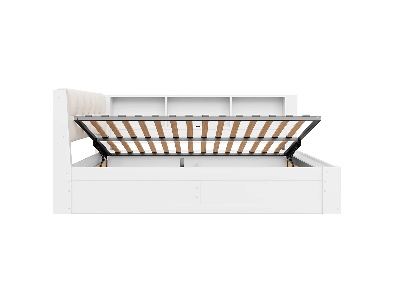 Canapé-lit coffre 140x200cm - avec bande lumineuse LED - avec étagères de rangement - avec port USB - blanc (matelas non inclus)