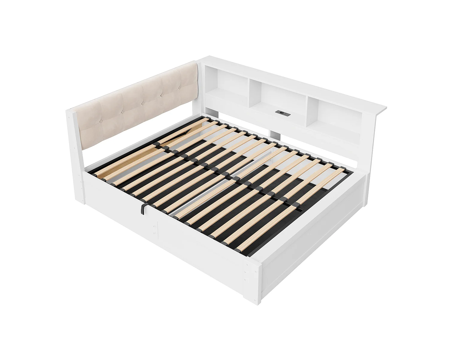 Canapé-lit coffre 140x200cm - avec bande lumineuse LED - avec étagères de rangement - avec port USB - blanc (matelas non inclus)