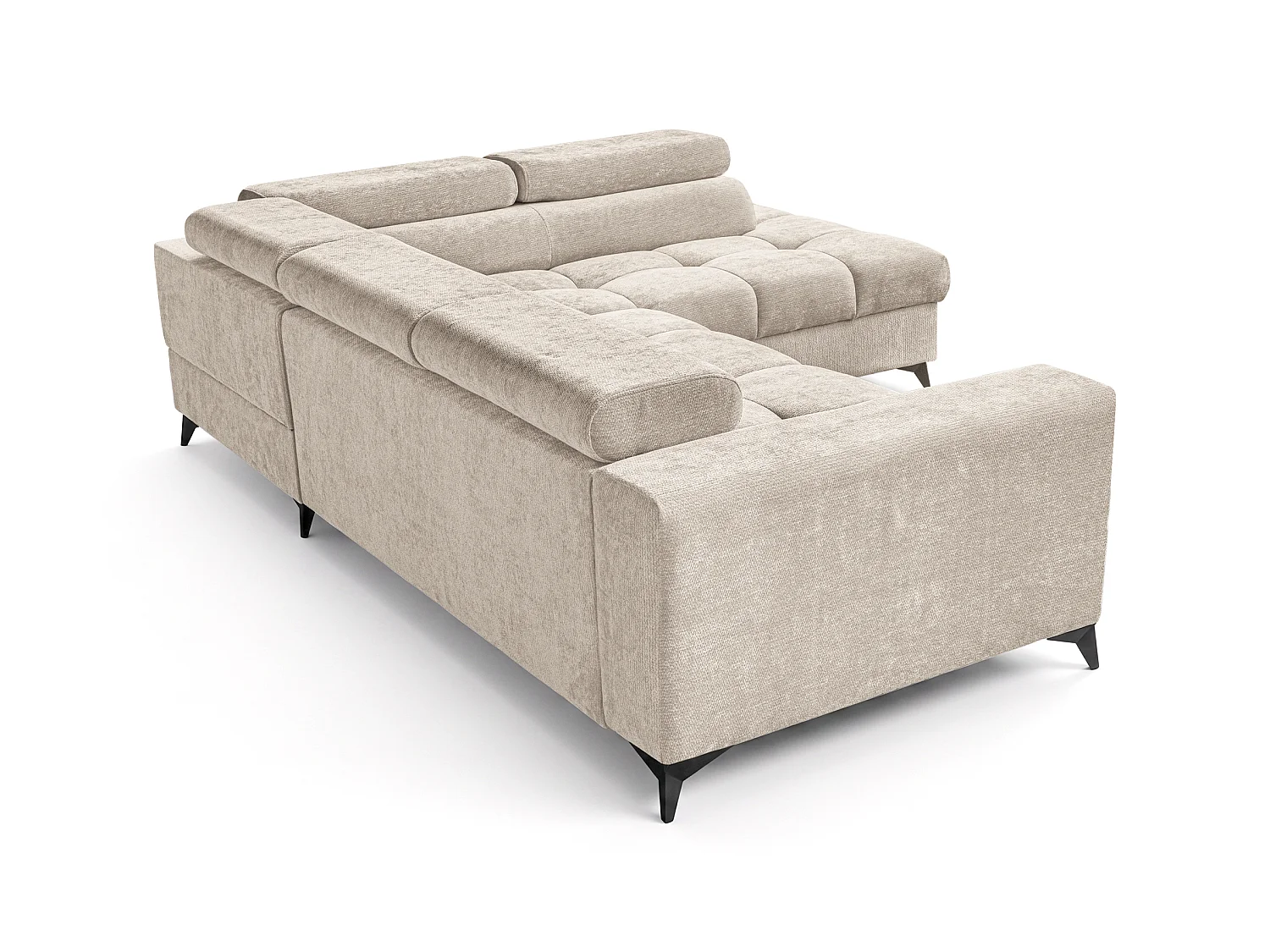 Canapé d'angle droit convertible 5 places tissu chenille beige BEVIANO
