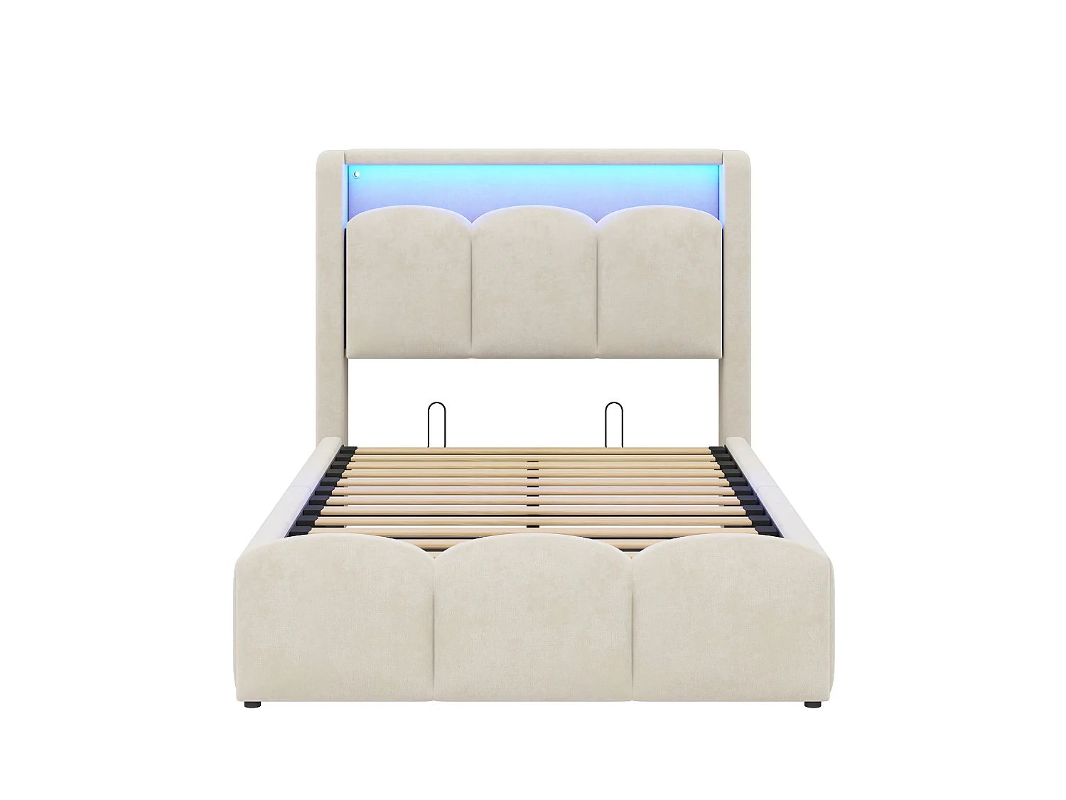 Lit coffre capitonné 90x200 - avec ports USB + Type-C - avec éclairage LED - Beige (matelas non inclus)