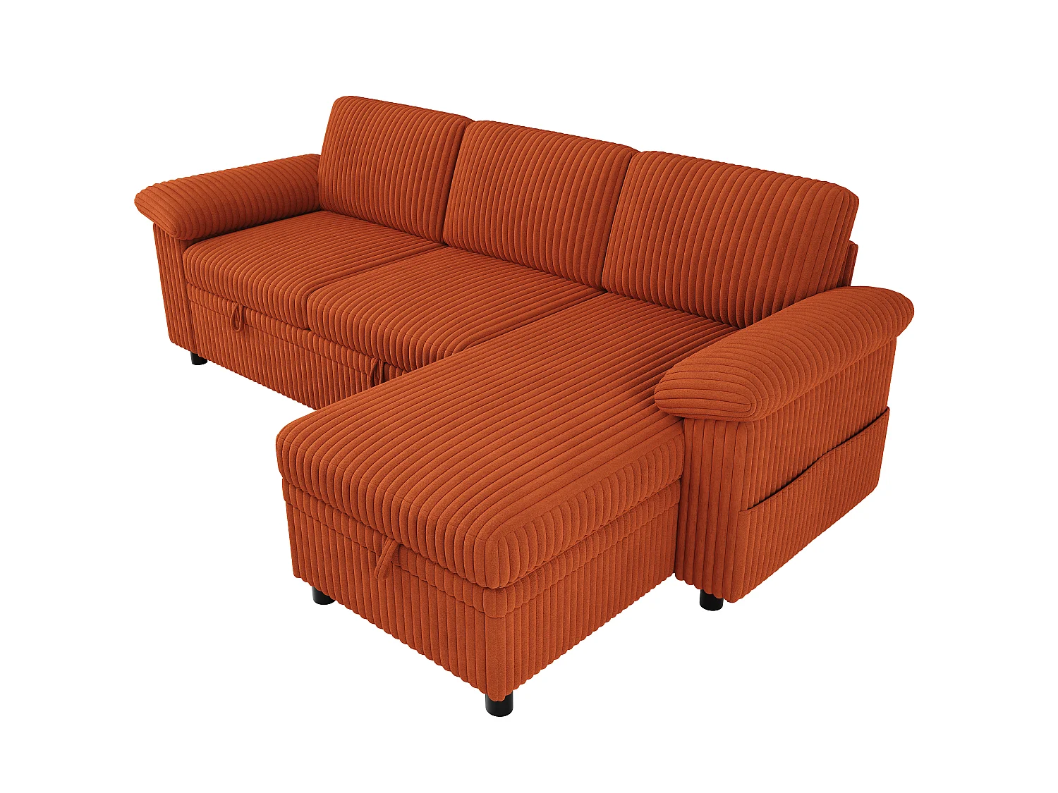 Canapé d'Angle Convertible 212x150x89cm - Canapé Réversible avec Coffre de Rangement, Ports USB/Type-C, Dossier Inclinable, Tissu Velours Côtelé - Orange