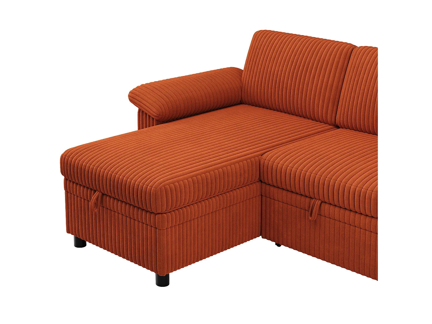 Canapé d'Angle Convertible 212x150x89cm - Canapé Réversible avec Coffre de Rangement, Ports USB/Type-C, Dossier Inclinable, Tissu Velours Côtelé - Orange