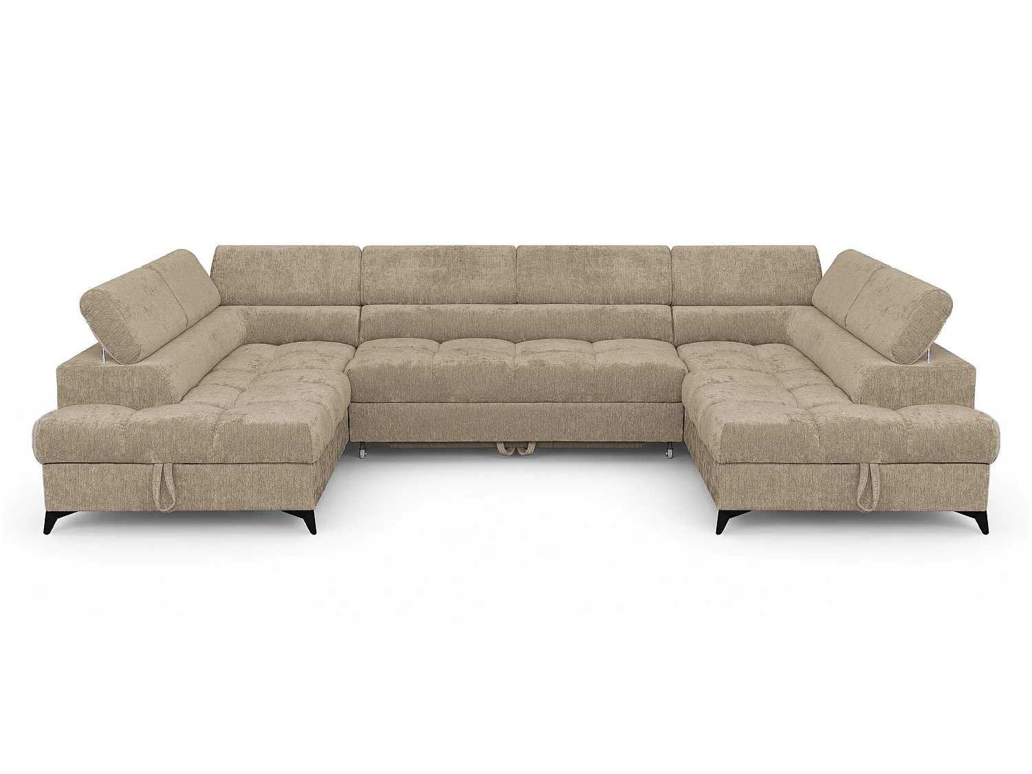 Canapé d'angle en U convertible 6 places tissu chenille taupe BEVIANO U