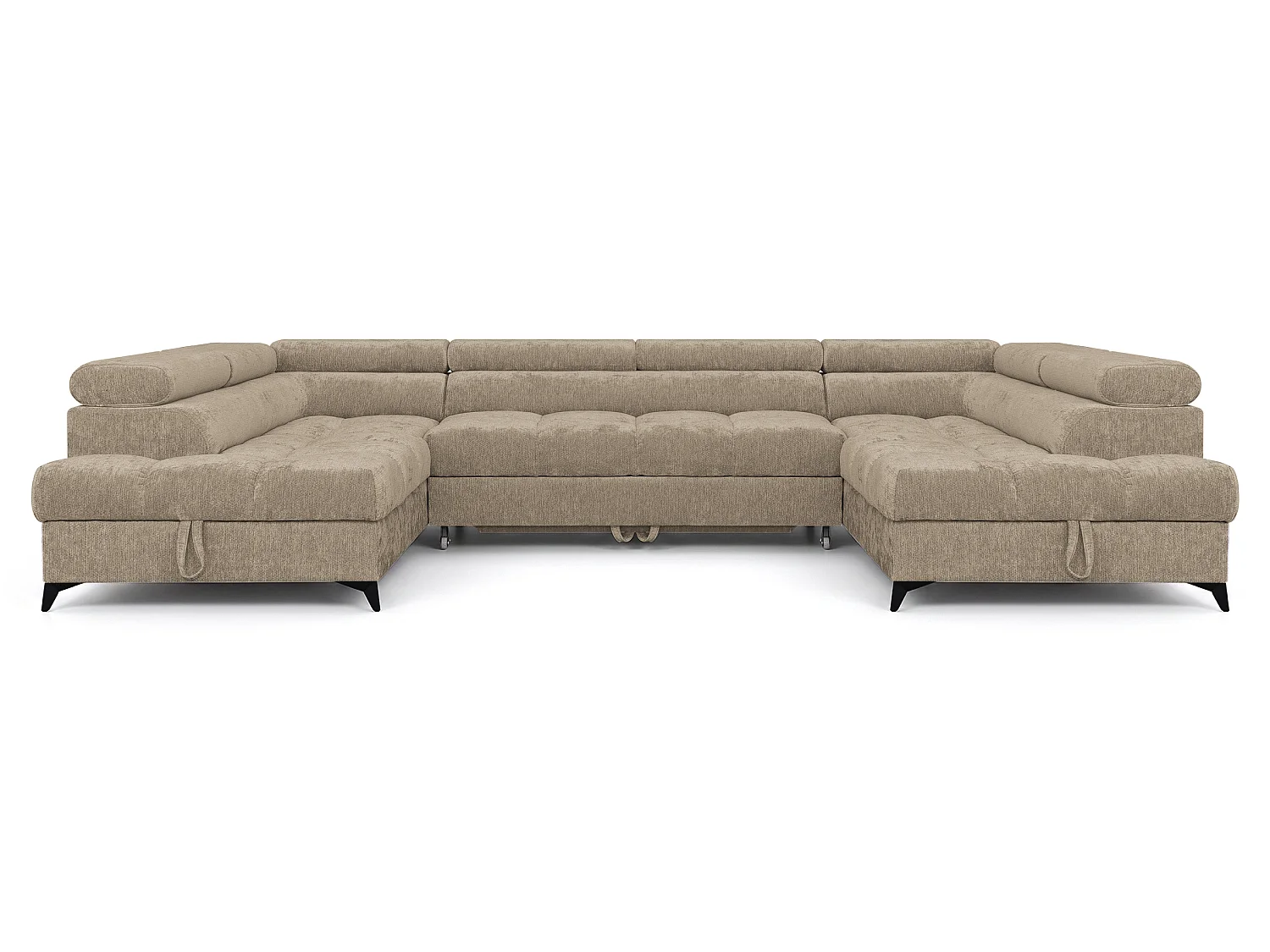 Canapé d'angle en U convertible 6 places tissu chenille taupe BEVIANO U