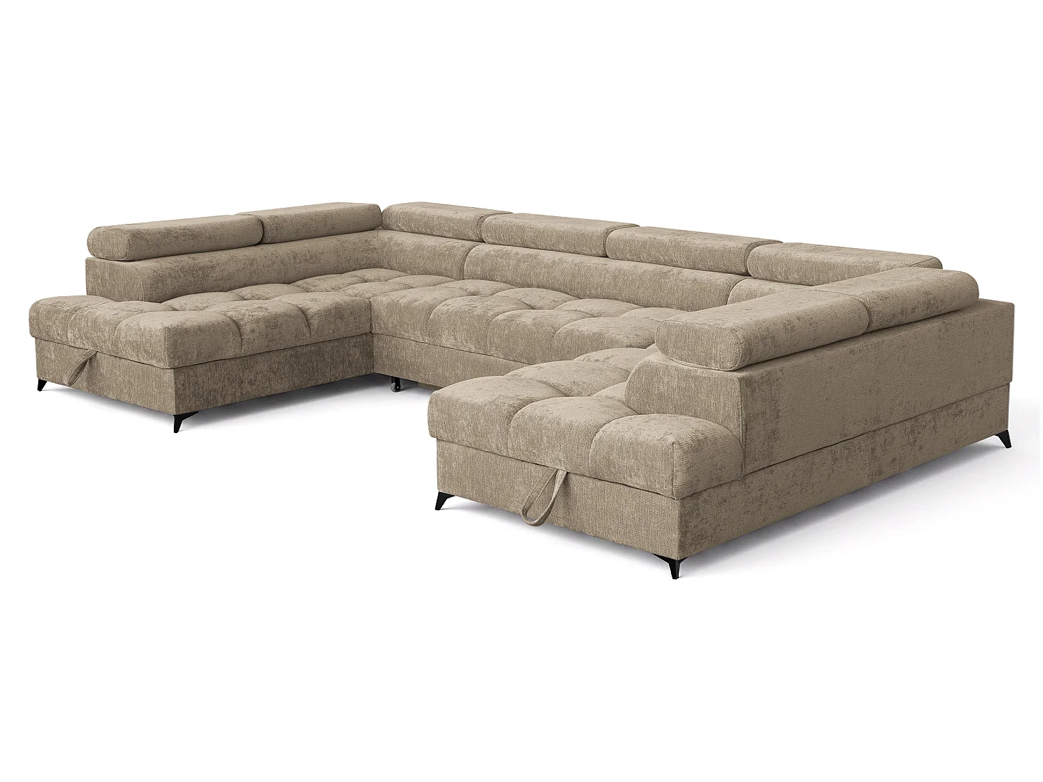 Canapé d'angle en U convertible 6 places tissu chenille taupe BEVIANO U