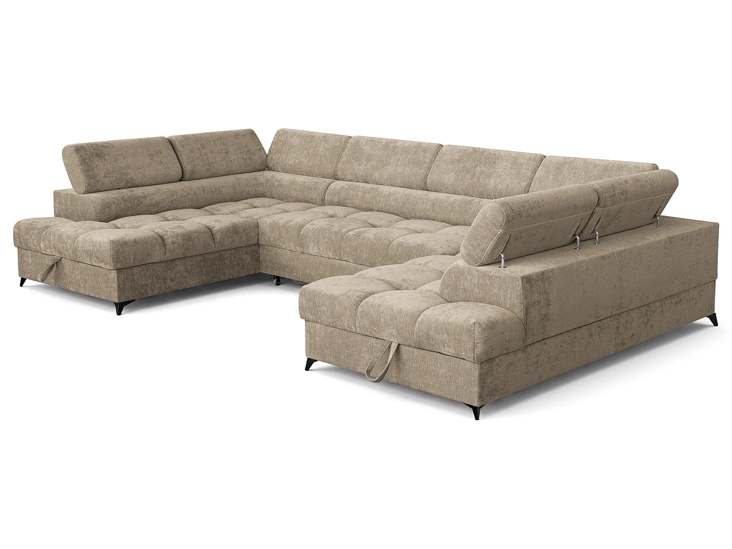 Canapé d'angle en U convertible 6 places tissu chenille taupe BEVIANO U