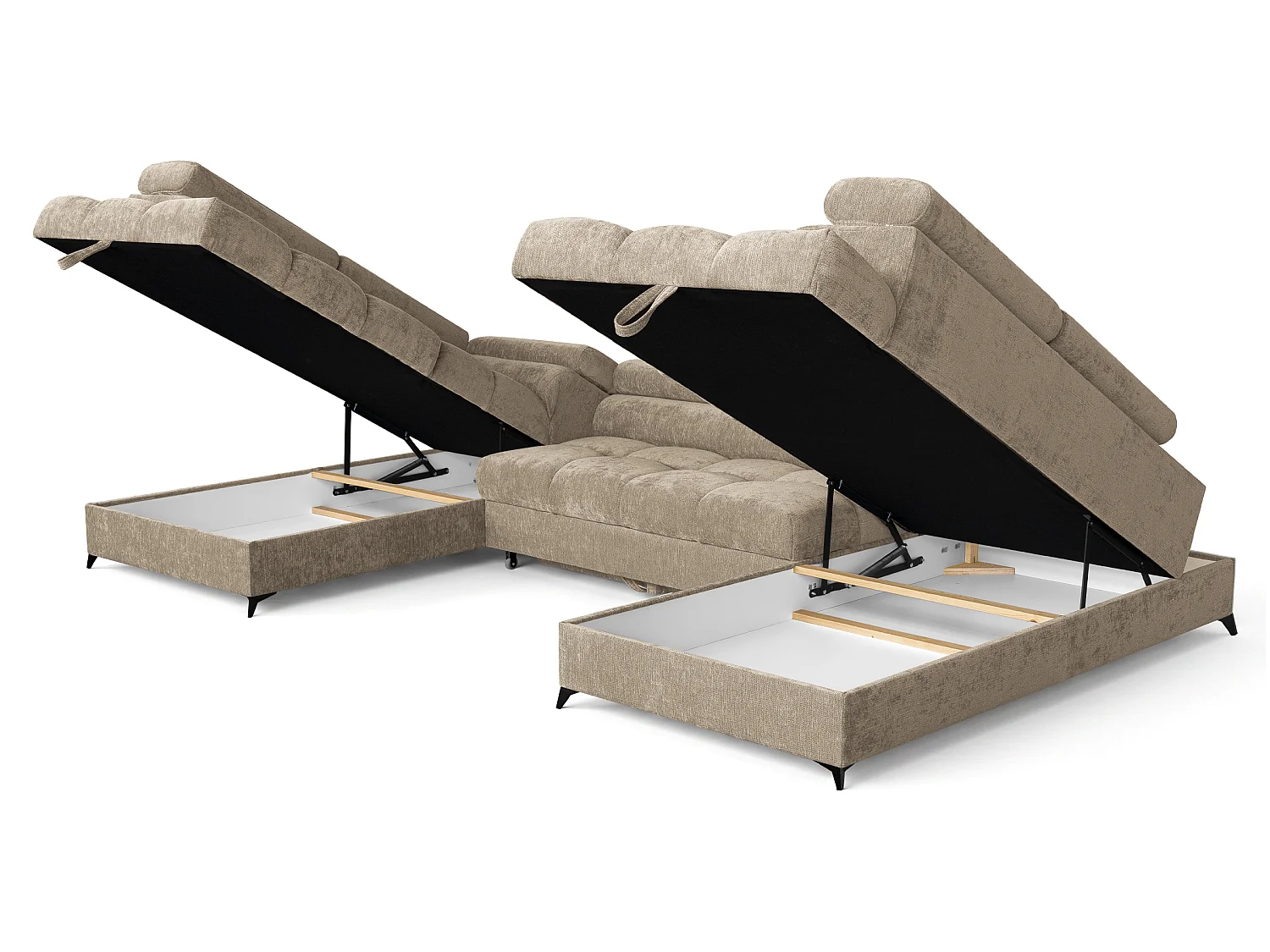 Canapé d'angle en U convertible 6 places tissu chenille taupe BEVIANO U
