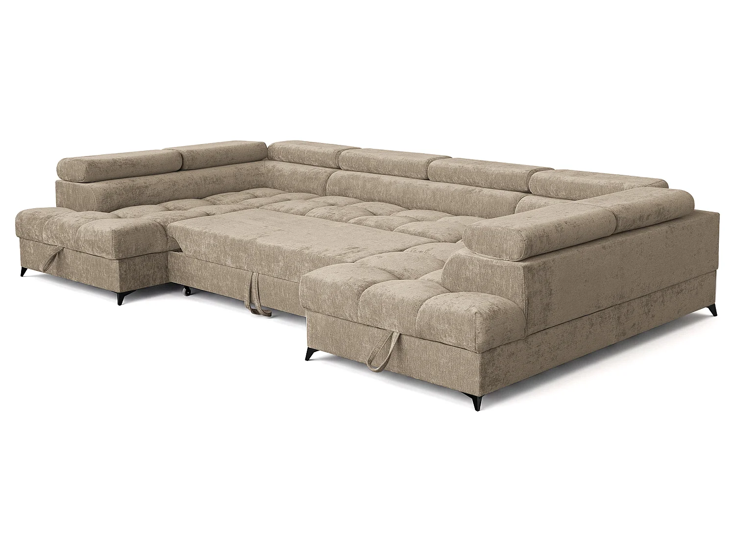 Canapé d'angle en U convertible 6 places tissu chenille taupe BEVIANO U