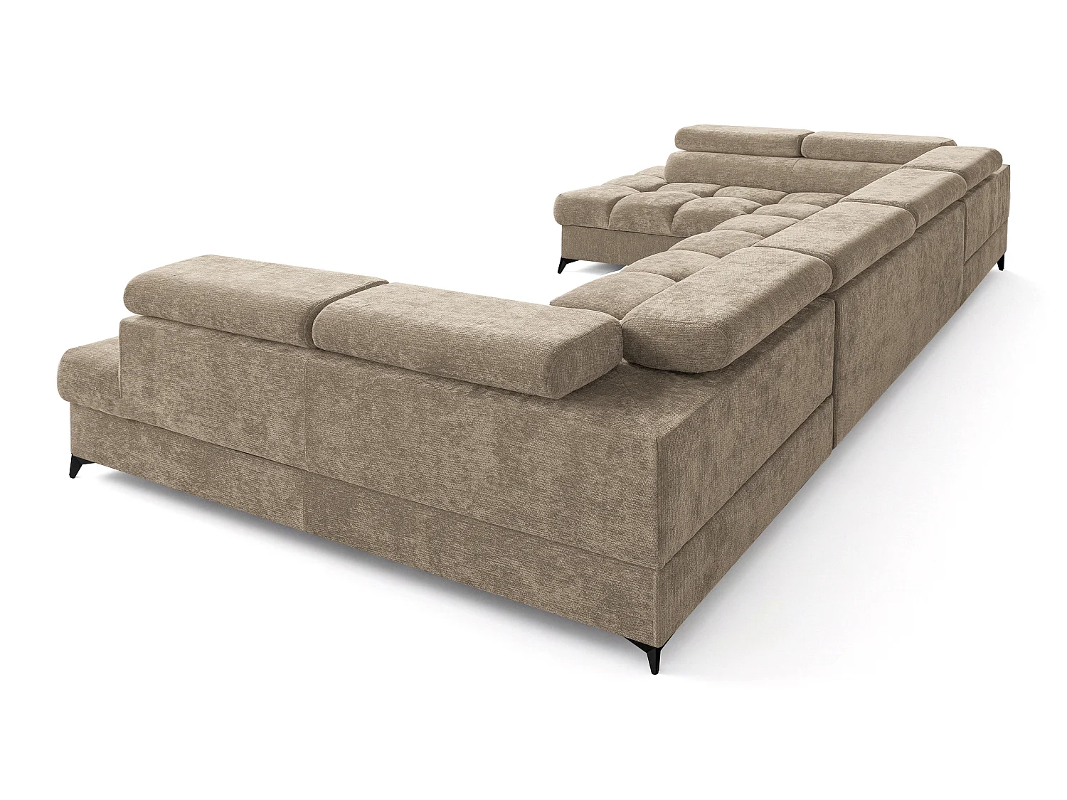 Canapé d'angle en U convertible 6 places tissu chenille taupe BEVIANO U