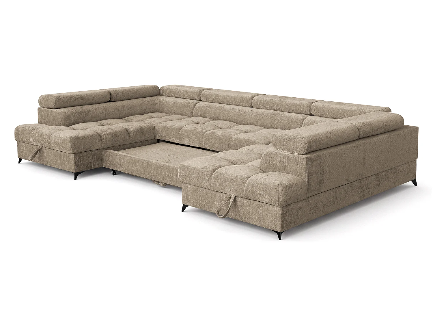 Canapé d'angle en U convertible 6 places tissu chenille taupe BEVIANO U