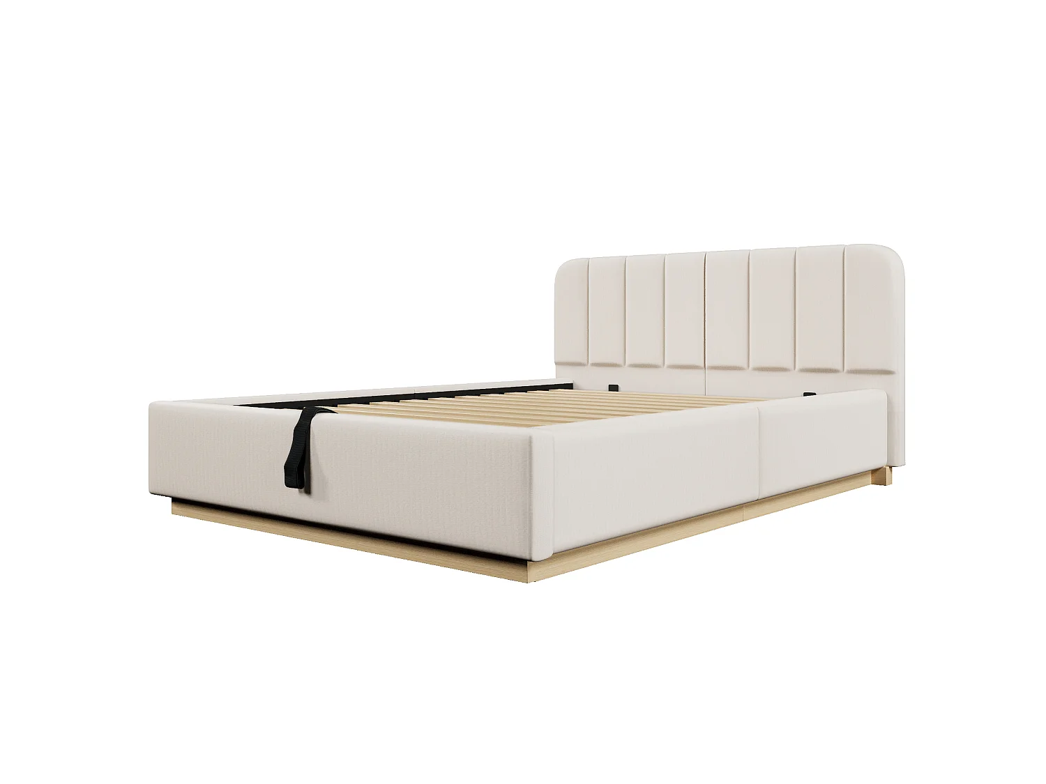 Lit coffre capitonné 140 x 200 cm - avec tête de lit capitonnée - avec bande lumineuse LED - beige (matelas non inclus)