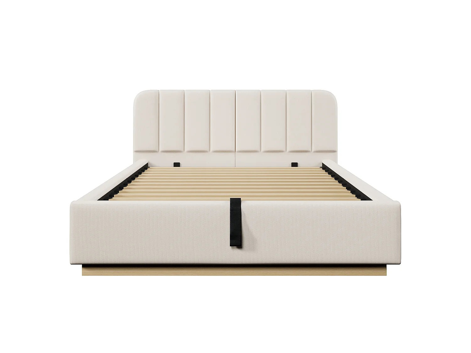 Lit coffre capitonné 140 x 200 cm - avec tête de lit capitonnée - avec bande lumineuse LED - beige (matelas non inclus)