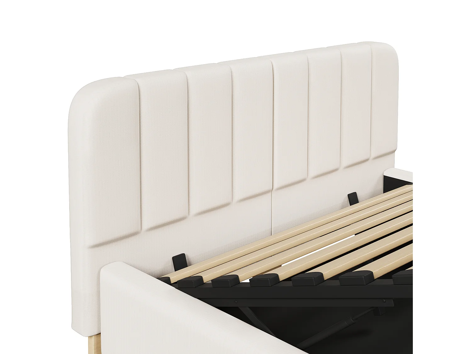 Lit coffre capitonné 140 x 200 cm - avec tête de lit capitonnée - avec bande lumineuse LED - beige (matelas non inclus)