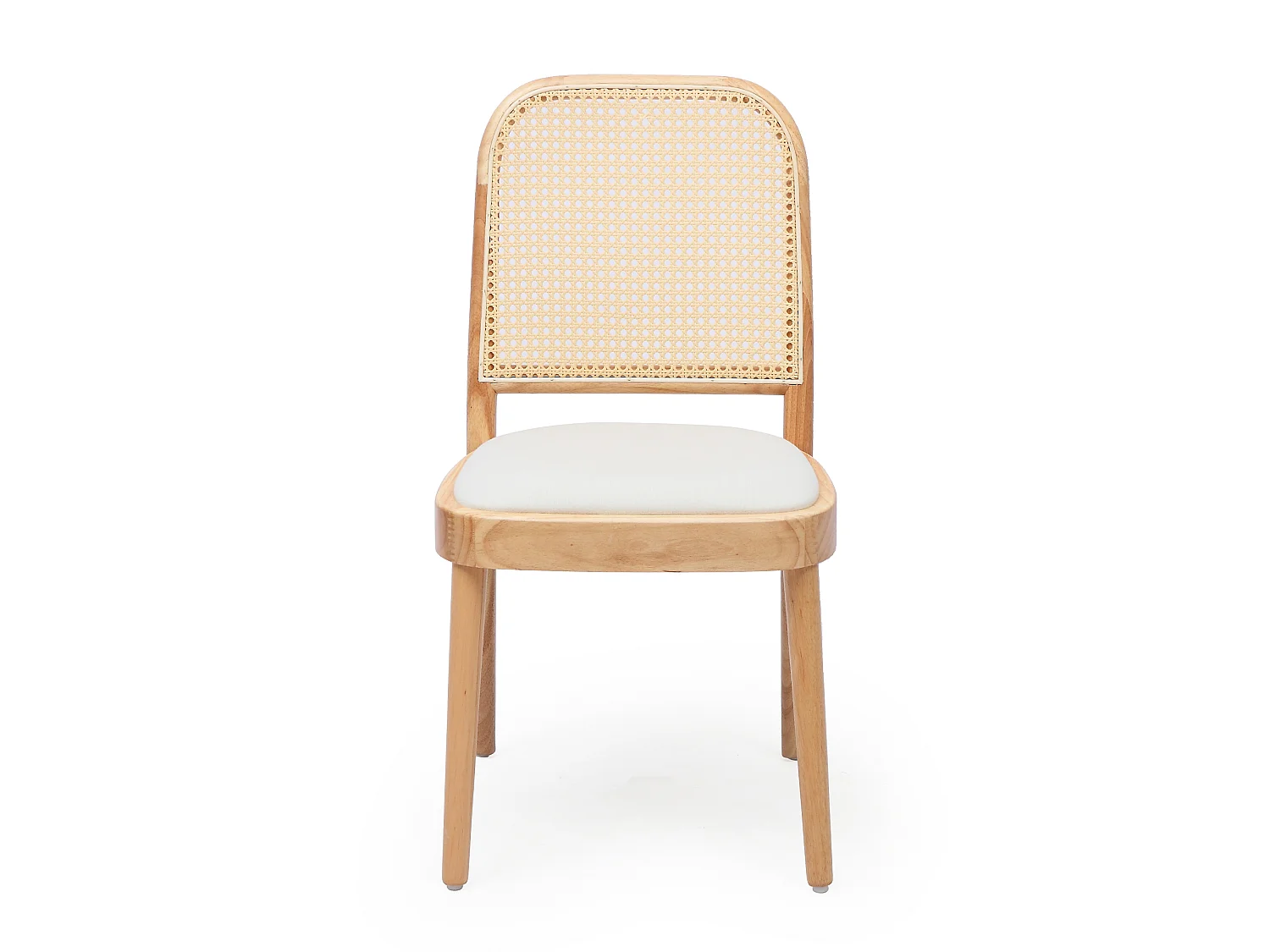 Lot de 4 chaises de salle à manger en bois massif - Dossier en résine tressée - Revêtement en lin - Naturel