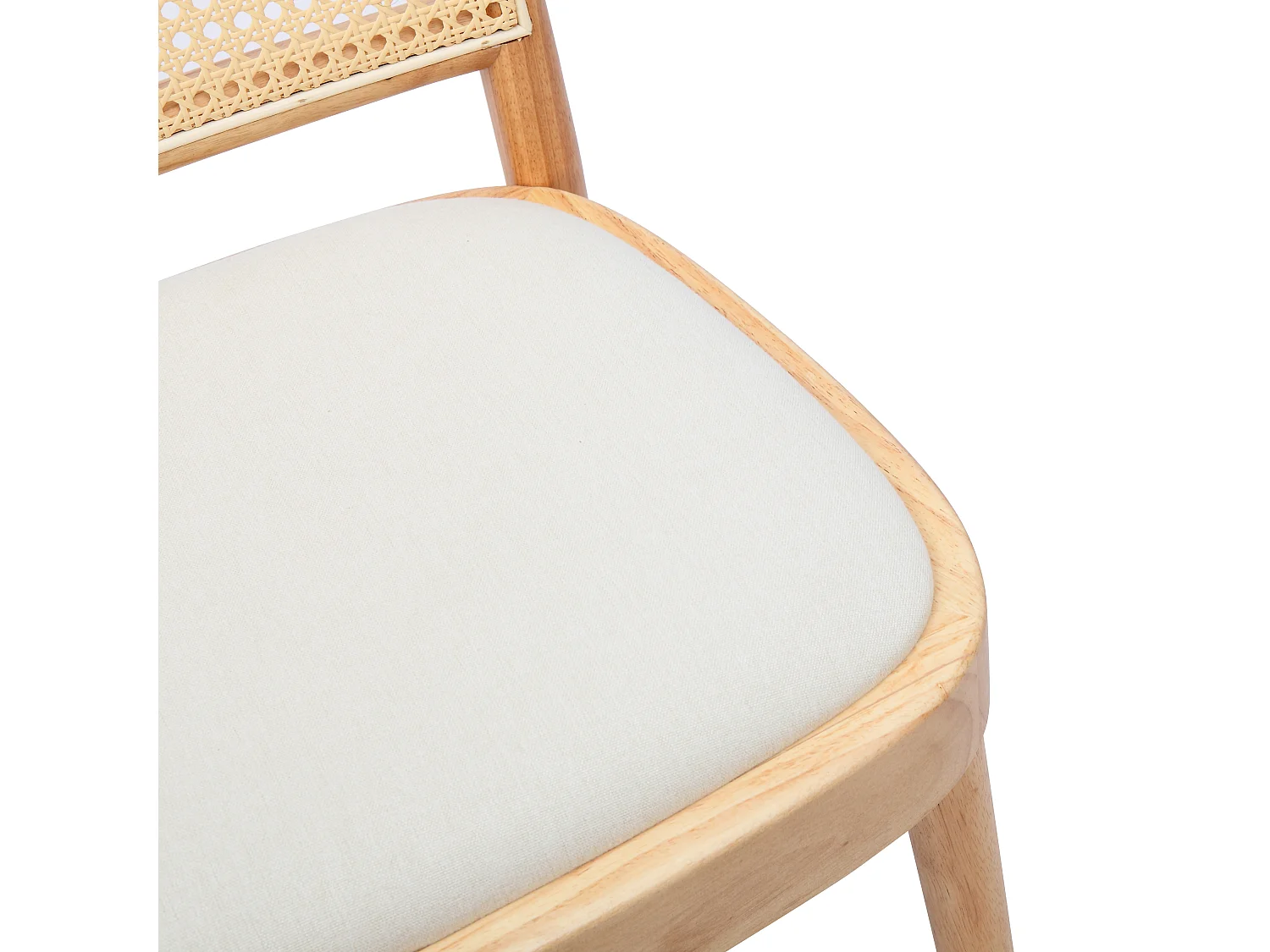 Lot de 4 chaises de salle à manger en bois massif - Dossier en résine tressée - Revêtement en lin - Naturel