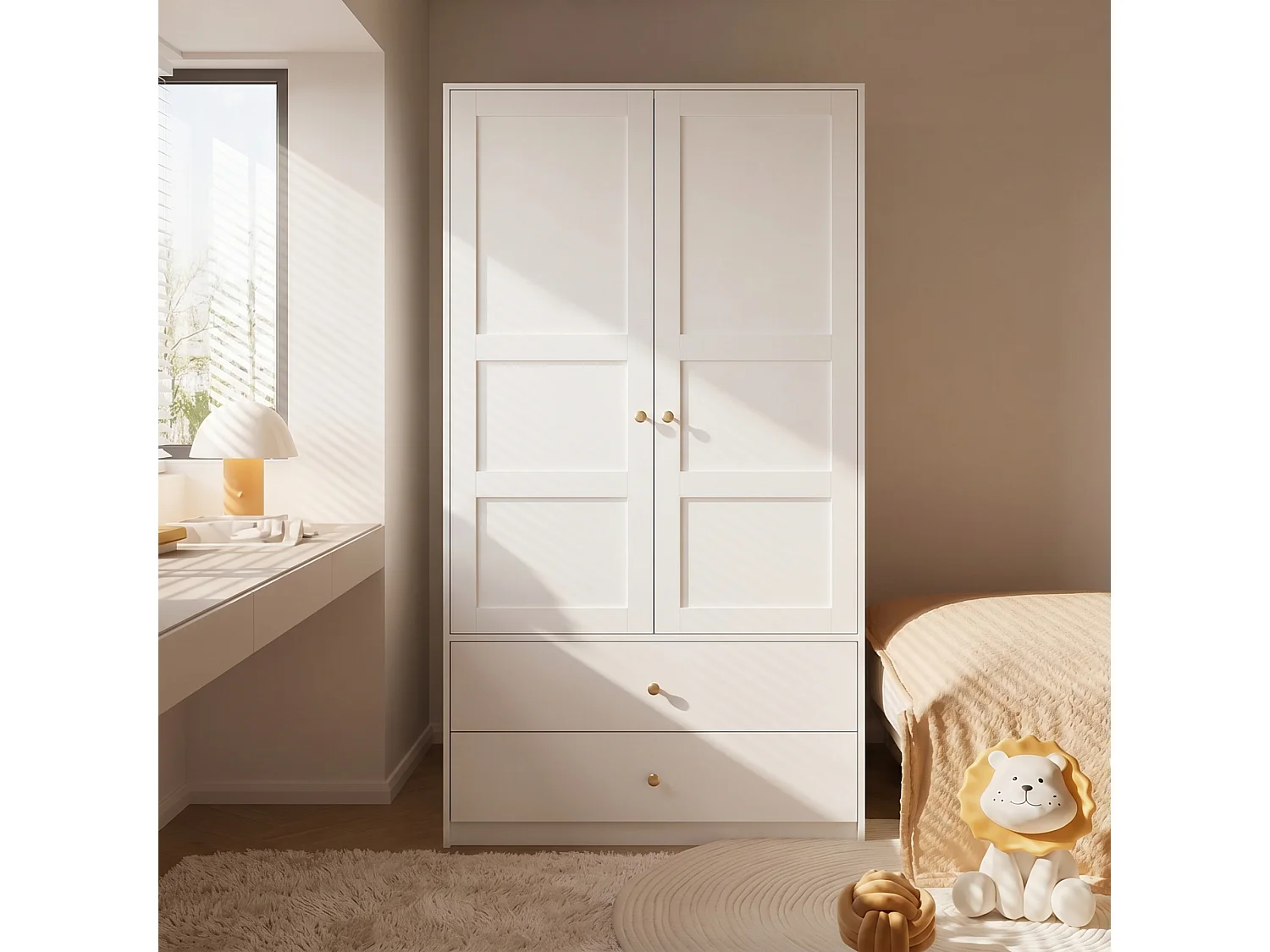 Armoire avec 2 portes 100 x 48 x 180 cm - Avec 2 tiroirs et penderie - Meuble de chambre - MDF - Blanc