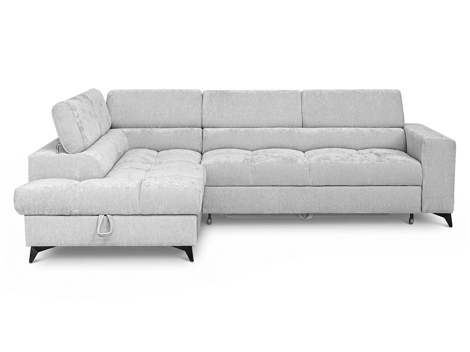 Canapé d'angle gauche convertible 5 places tissu chenille gris clair BEVIANO
