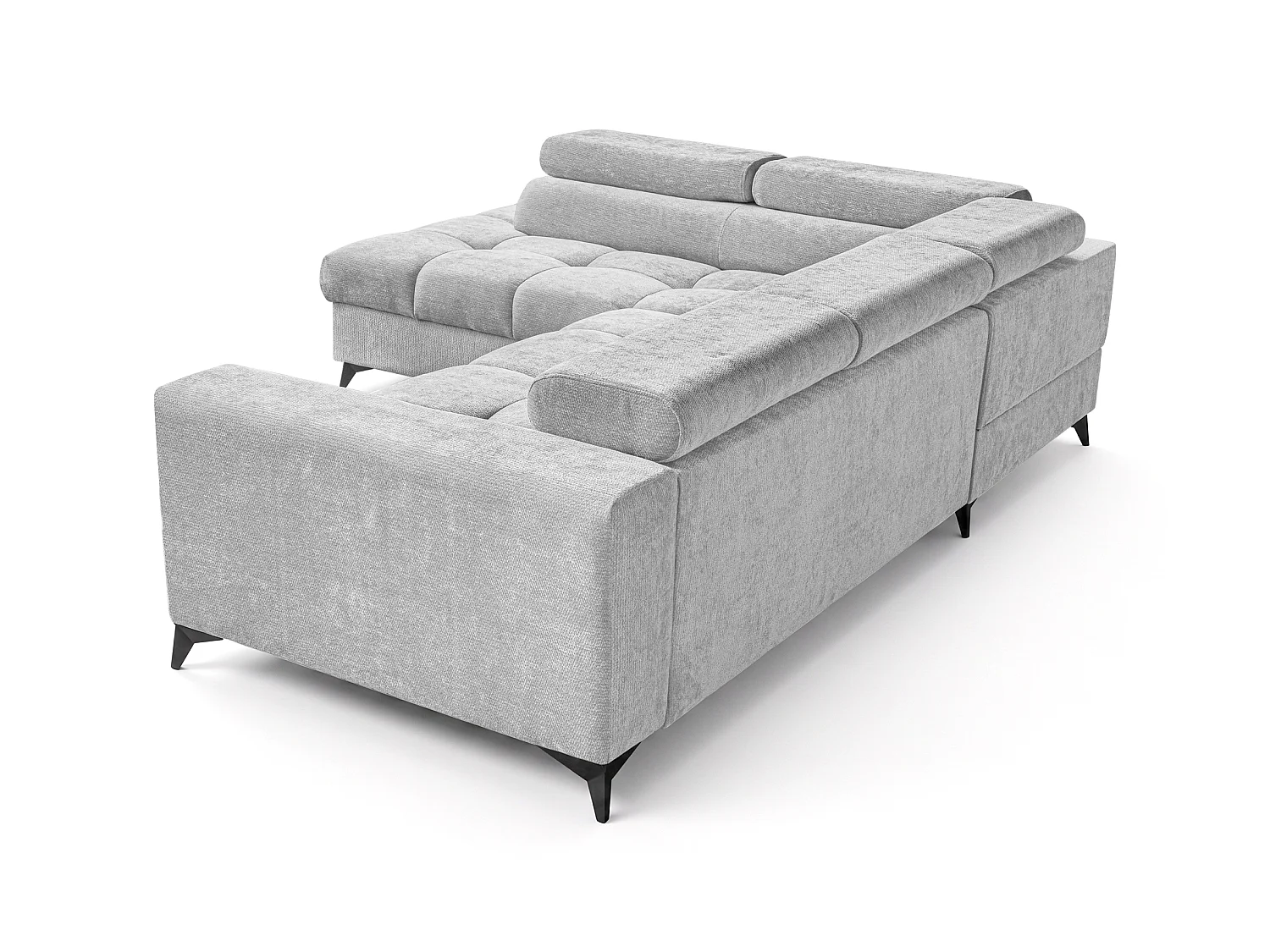 Canapé d'angle gauche convertible 5 places tissu chenille gris clair BEVIANO