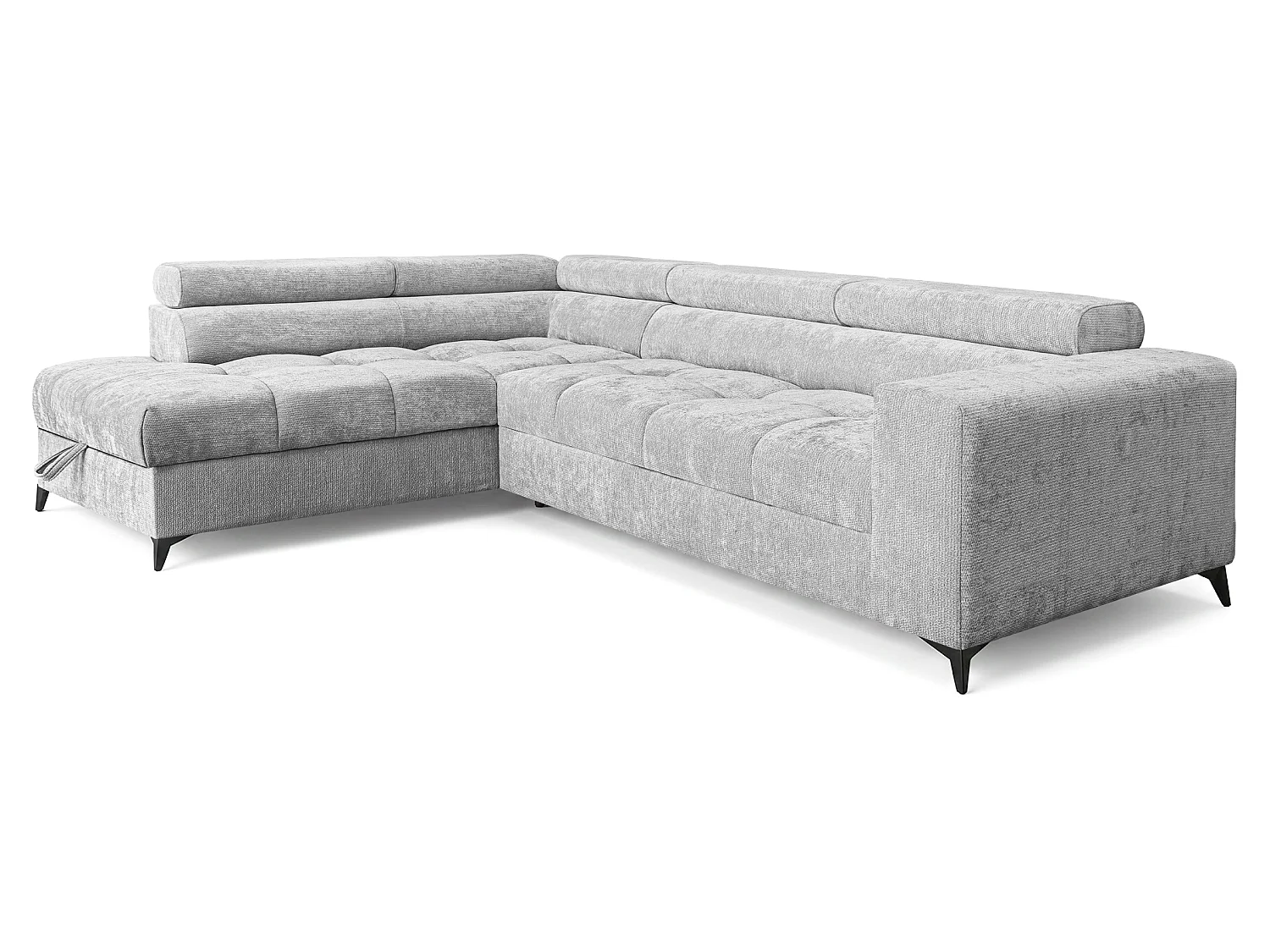 Canapé d'angle gauche convertible 5 places tissu chenille gris clair BEVIANO