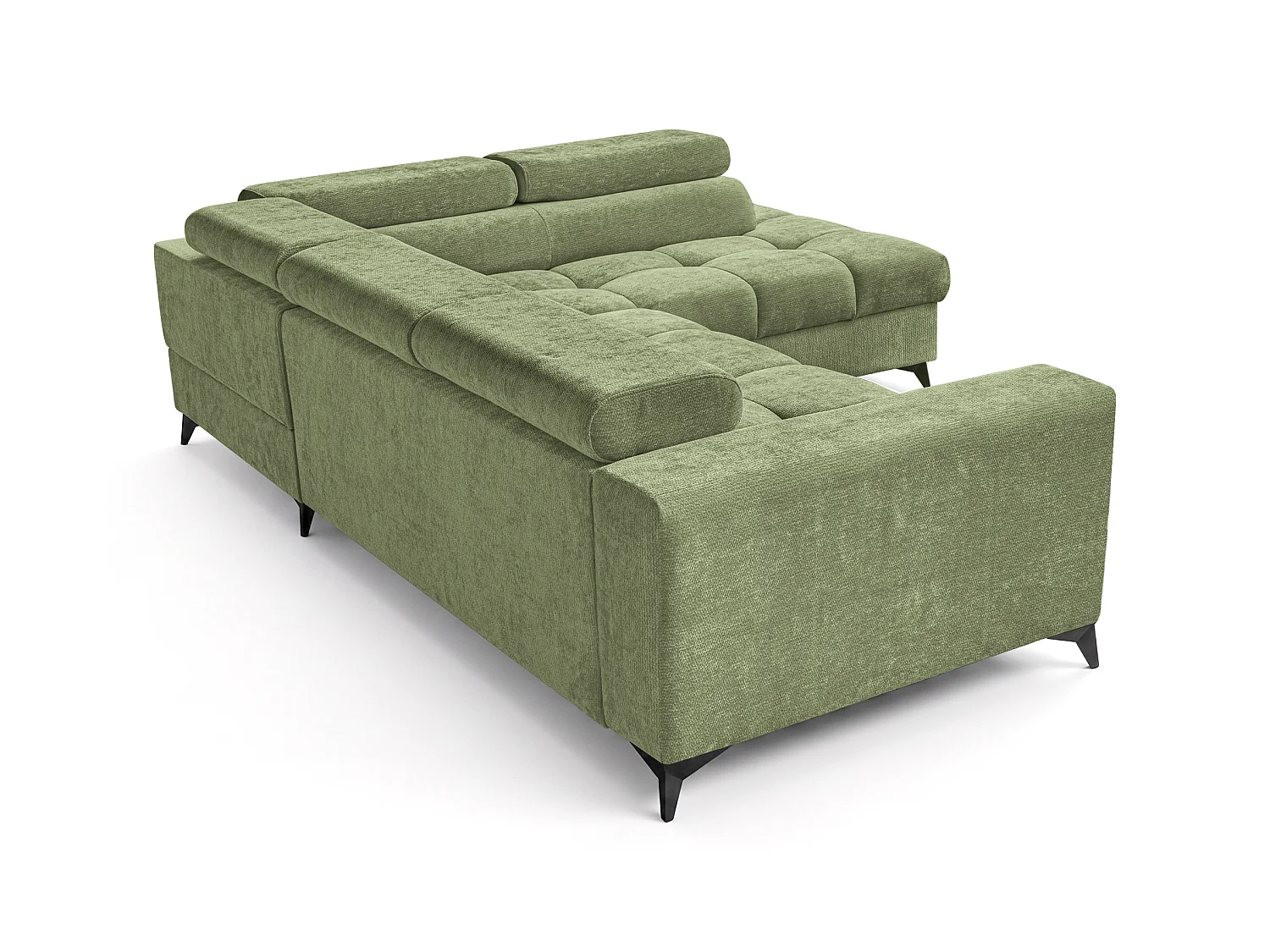 Canapé d'angle droit convertible 5 places tissu chenille vert BEVIANO