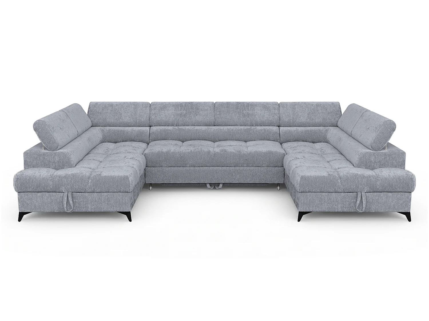 Canapé d'angle en U convertible 6 places tissu chenille gris BEVIANO U