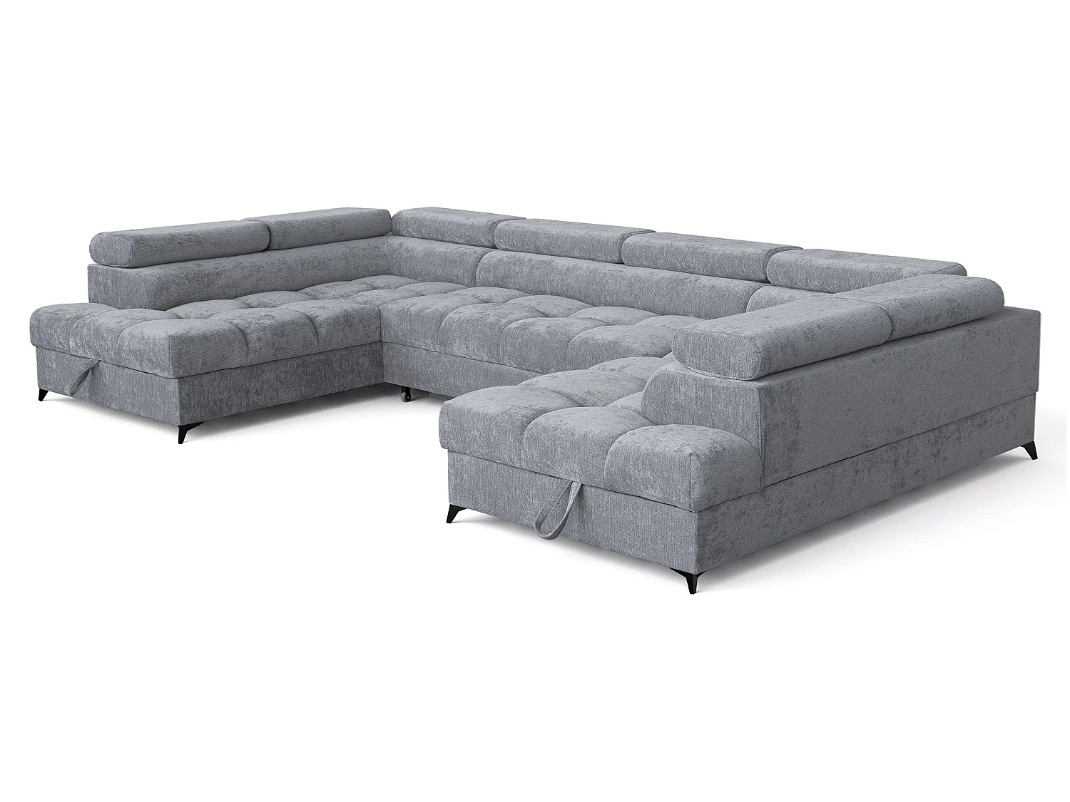 Canapé d'angle en U convertible 6 places tissu chenille gris BEVIANO U
