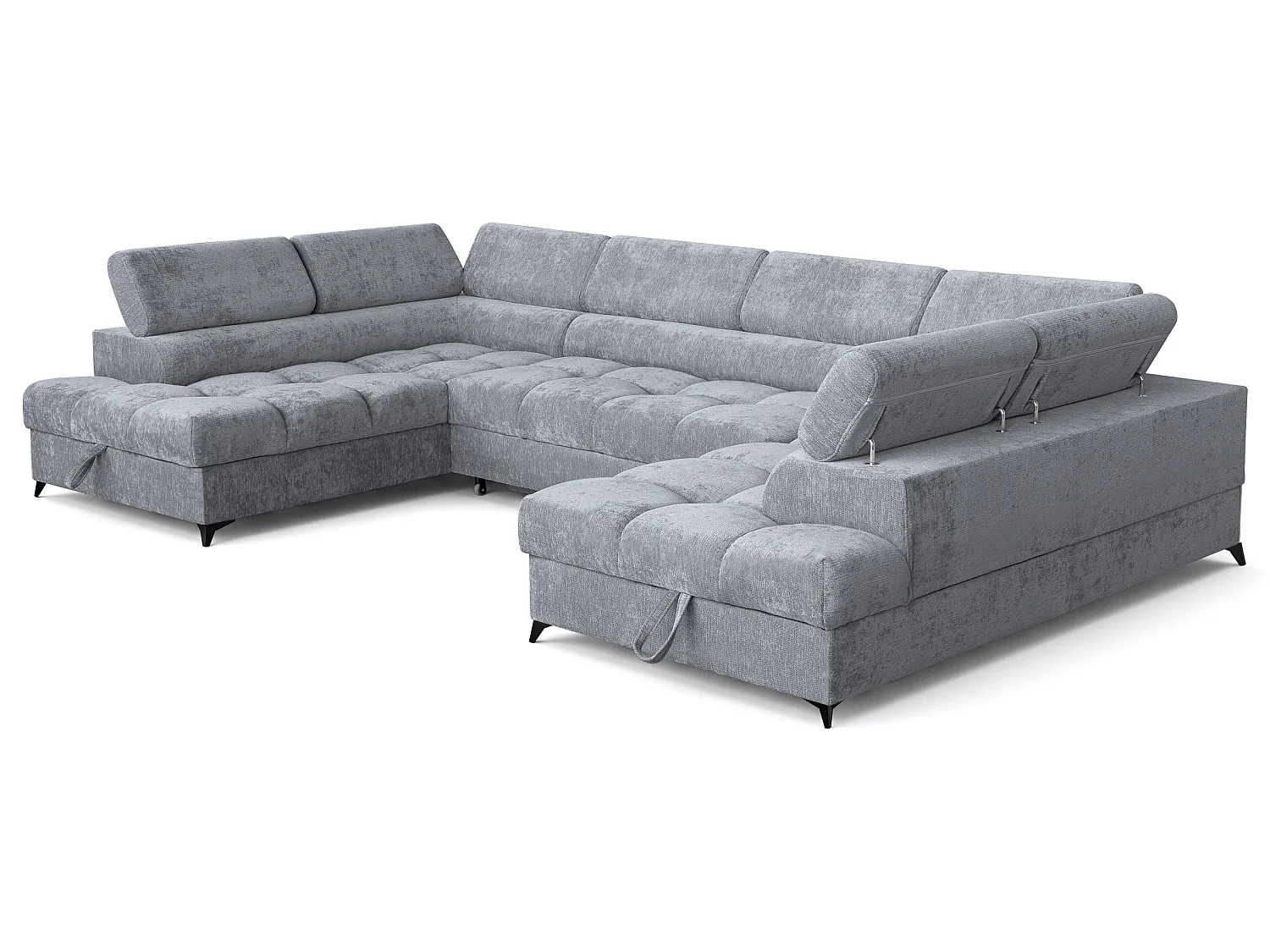Canapé d'angle en U convertible 6 places tissu chenille gris BEVIANO U