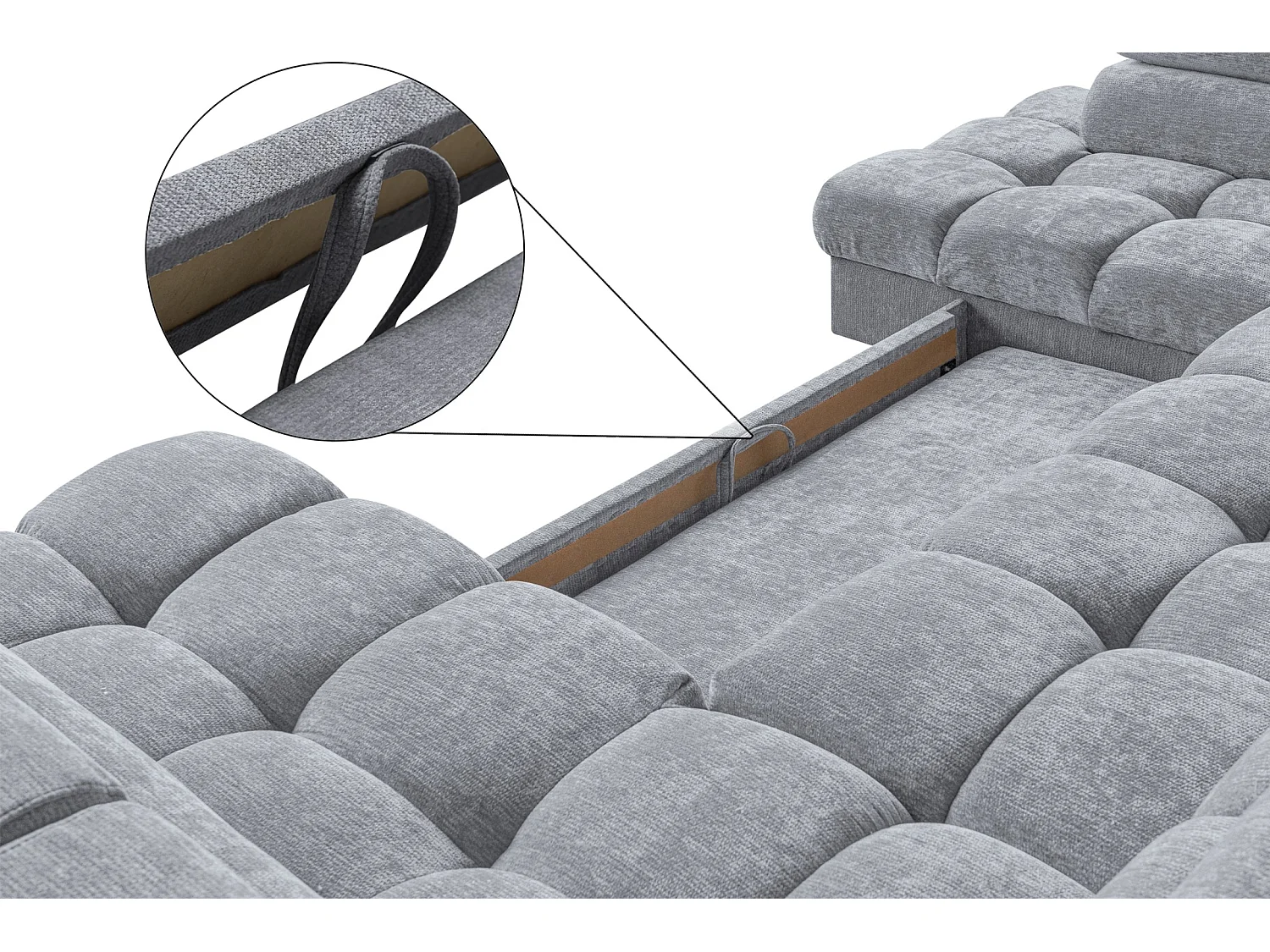 Canapé d'angle en U convertible 6 places tissu chenille gris BEVIANO U