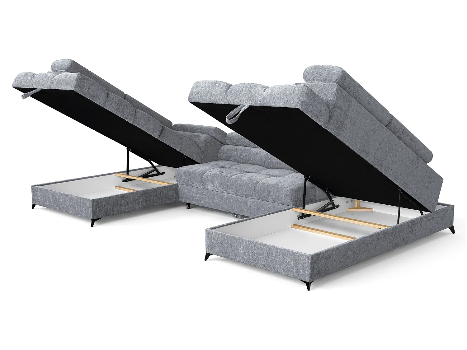 Canapé d'angle en U convertible 6 places tissu chenille gris BEVIANO U