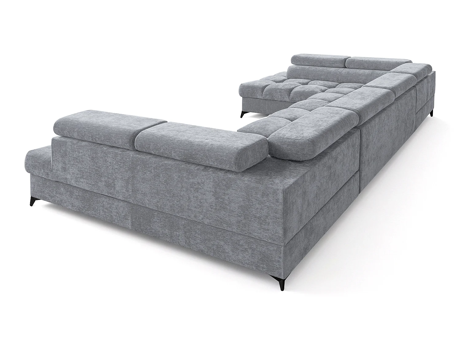 Canapé d'angle en U convertible 6 places tissu chenille gris BEVIANO U