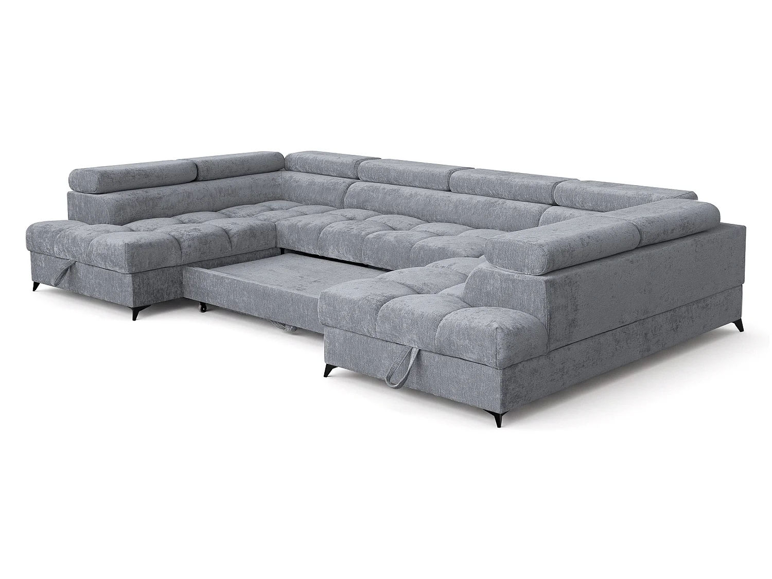 Canapé d'angle en U convertible 6 places tissu chenille gris BEVIANO U