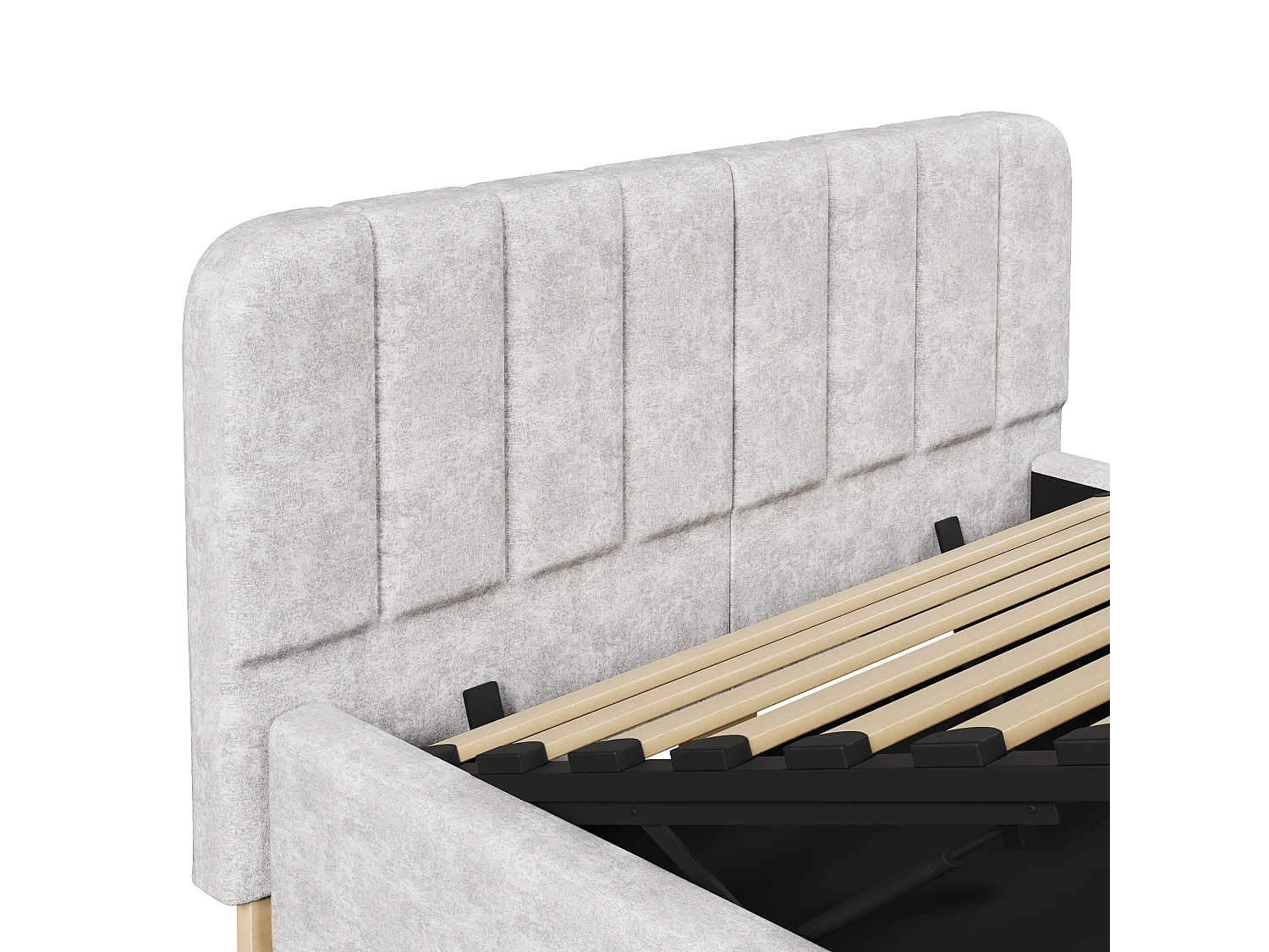 Lit coffre capitonné 140 x 200 cm - avec tête de lit capitonnée - avec bande lumineuse LED - gris clair (matelas non inclus)