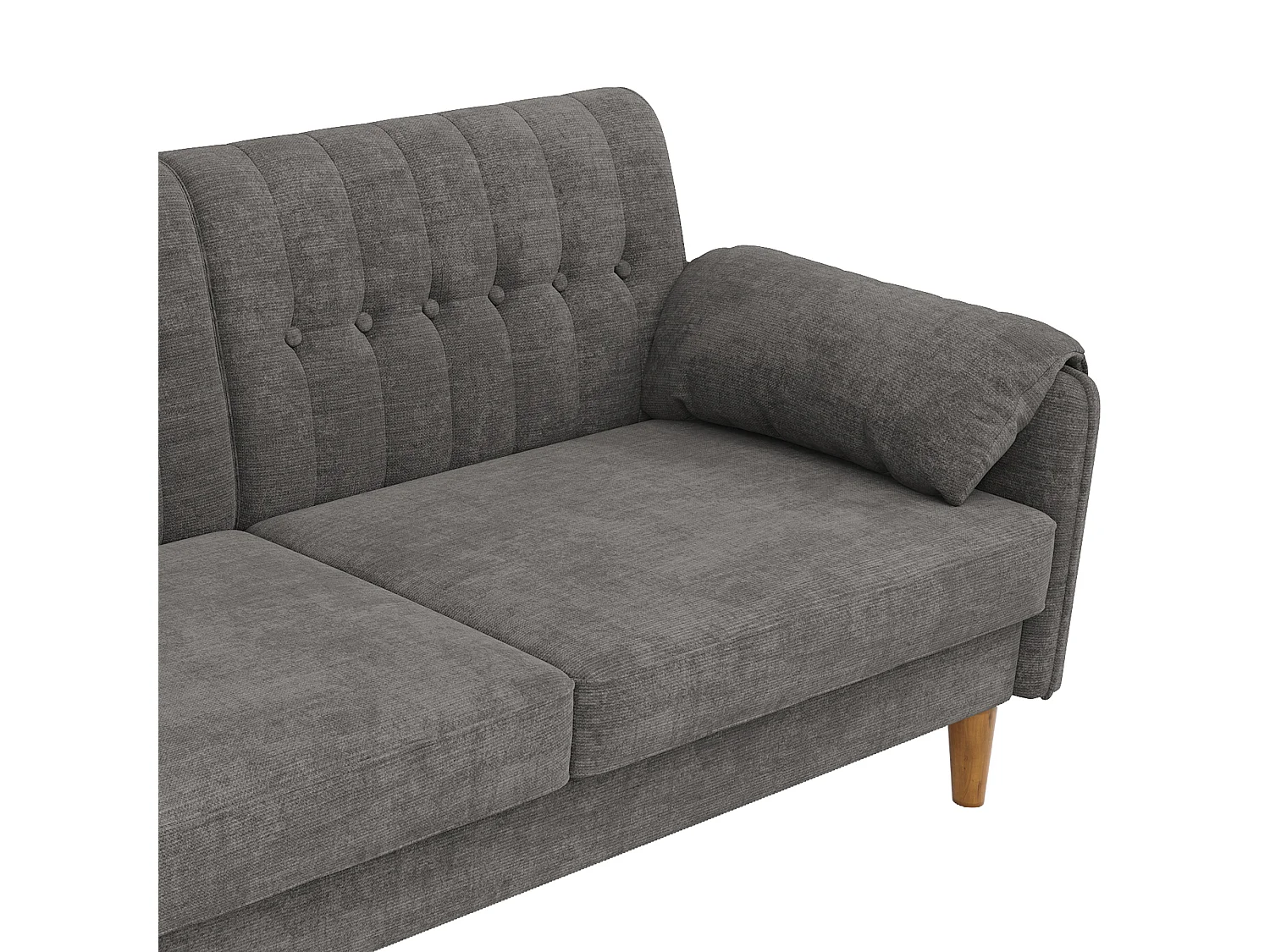Canapé 2 places moderne - 2 coussins d'accoudoirs et poches latérales - Pieds de canapé en bois massif - Tissu chenille - Gris clair