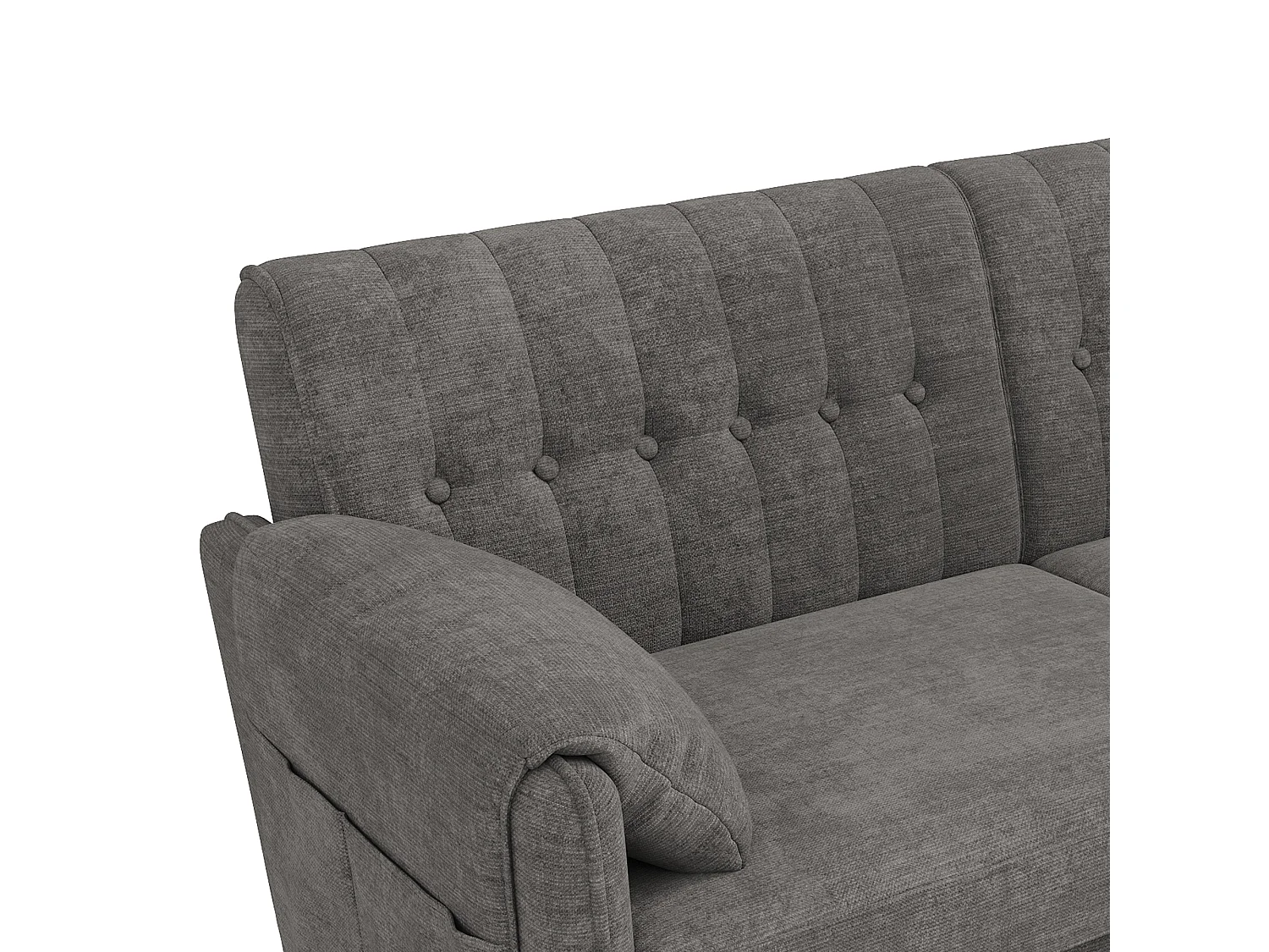 Canapé 2 places moderne - 2 coussins d'accoudoirs et poches latérales - Pieds de canapé en bois massif - Tissu chenille - Gris clair