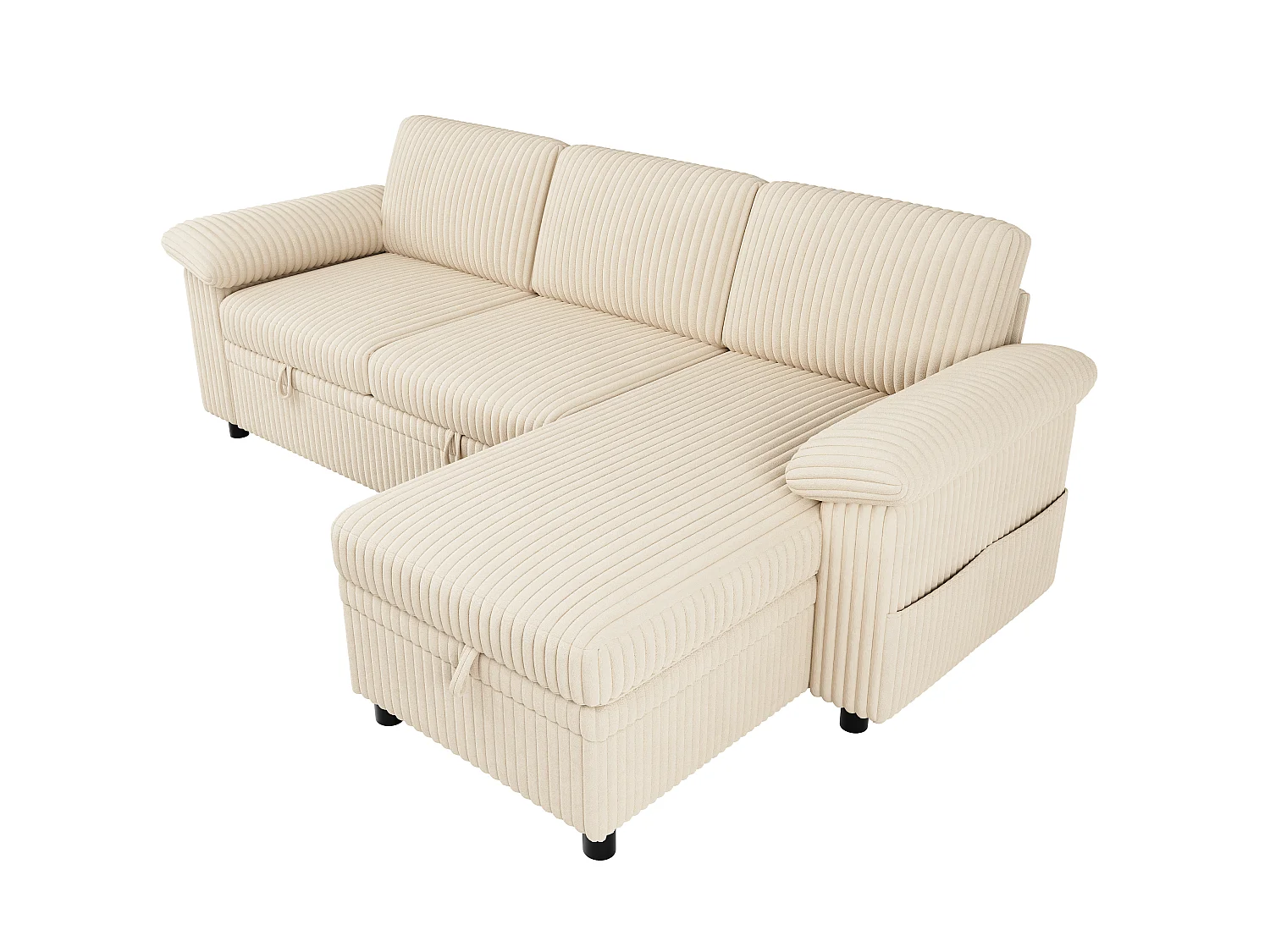 Canapé d'Angle Convertible 212x150x89cm - Canapé Réversible avec Coffre de Rangement, Ports USB/Type-C, Dossier Inclinable, Tissu Velours Côtelé - Beige