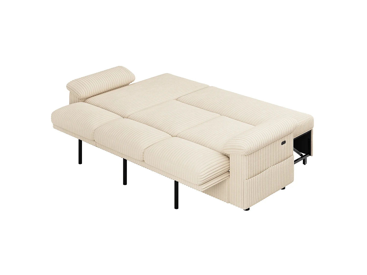 Canapé d'Angle Convertible 212x150x89cm - Canapé Réversible avec Coffre de Rangement, Ports USB/Type-C, Dossier Inclinable, Tissu Velours Côtelé - Beige