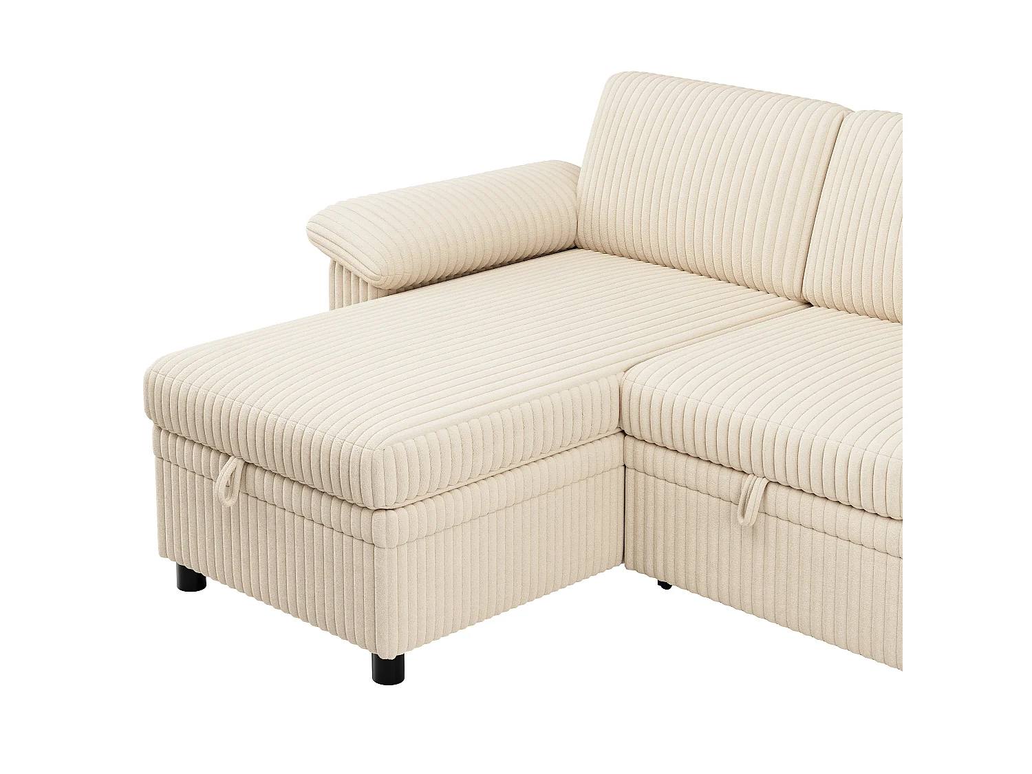 Canapé d'Angle Convertible 212x150x89cm - Canapé Réversible avec Coffre de Rangement, Ports USB/Type-C, Dossier Inclinable, Tissu Velours Côtelé - Beige