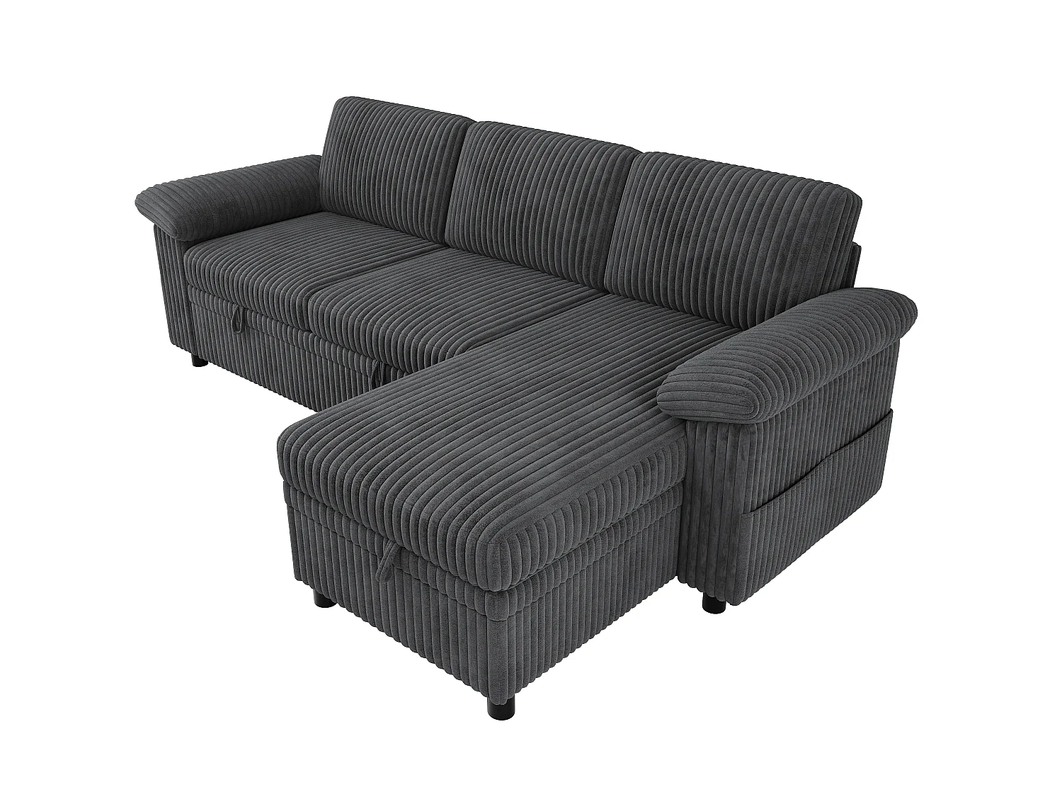 Canapé d'Angle Convertible 212x150x89cm - Canapé Réversible avec Coffre de Rangement, Ports USB/Type-C, Dossier Inclinable, Tissu Velours Côtelé - Gris