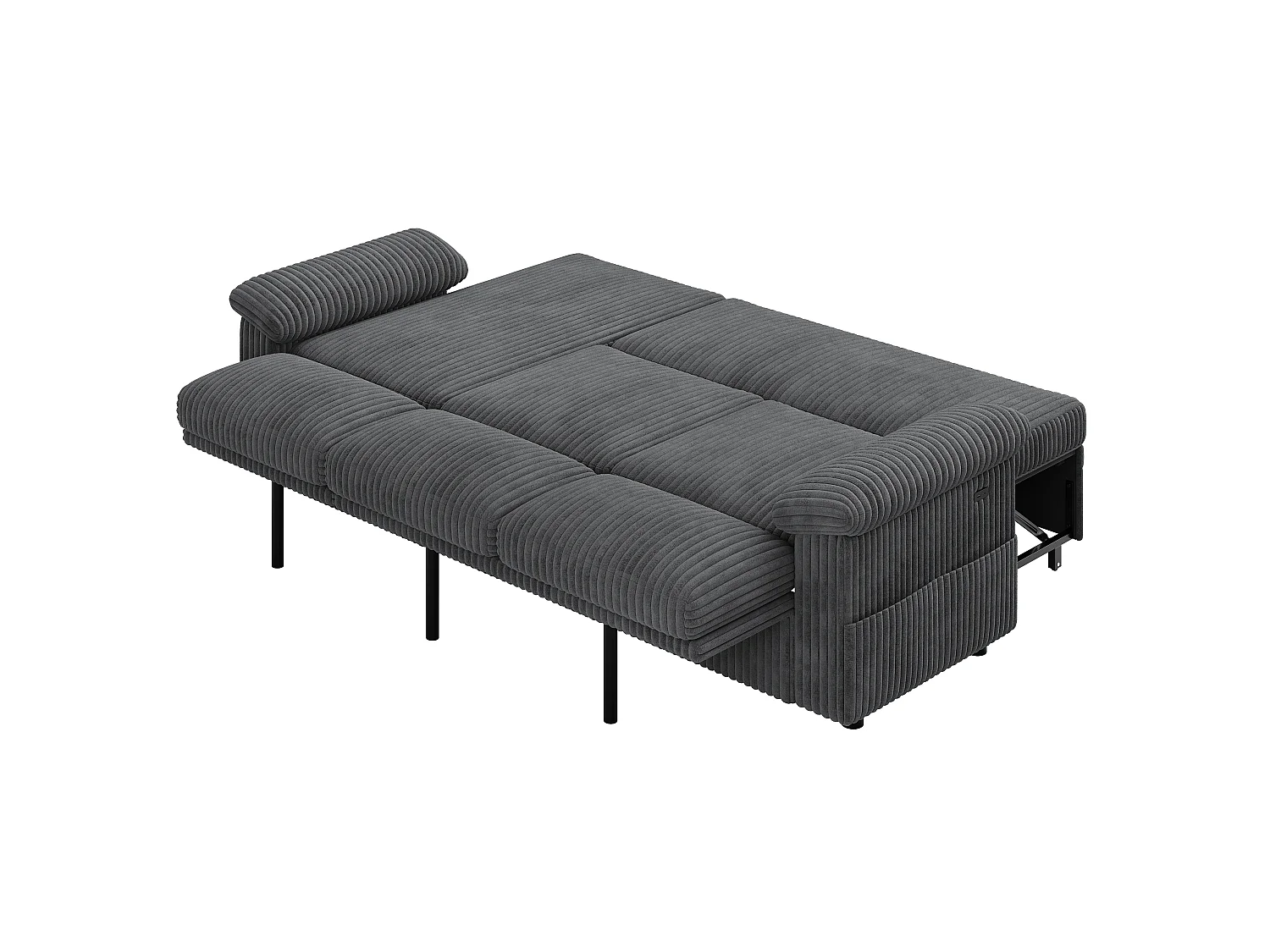 Canapé d'Angle Convertible 212x150x89cm - Canapé Réversible avec Coffre de Rangement, Ports USB/Type-C, Dossier Inclinable, Tissu Velours Côtelé - Gris