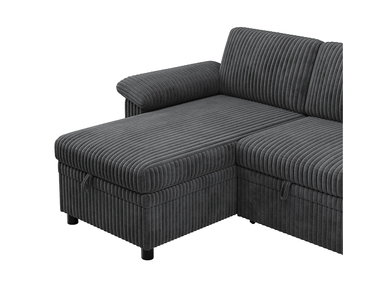 Canapé d'Angle Convertible 212x150x89cm - Canapé Réversible avec Coffre de Rangement, Ports USB/Type-C, Dossier Inclinable, Tissu Velours Côtelé - Gris