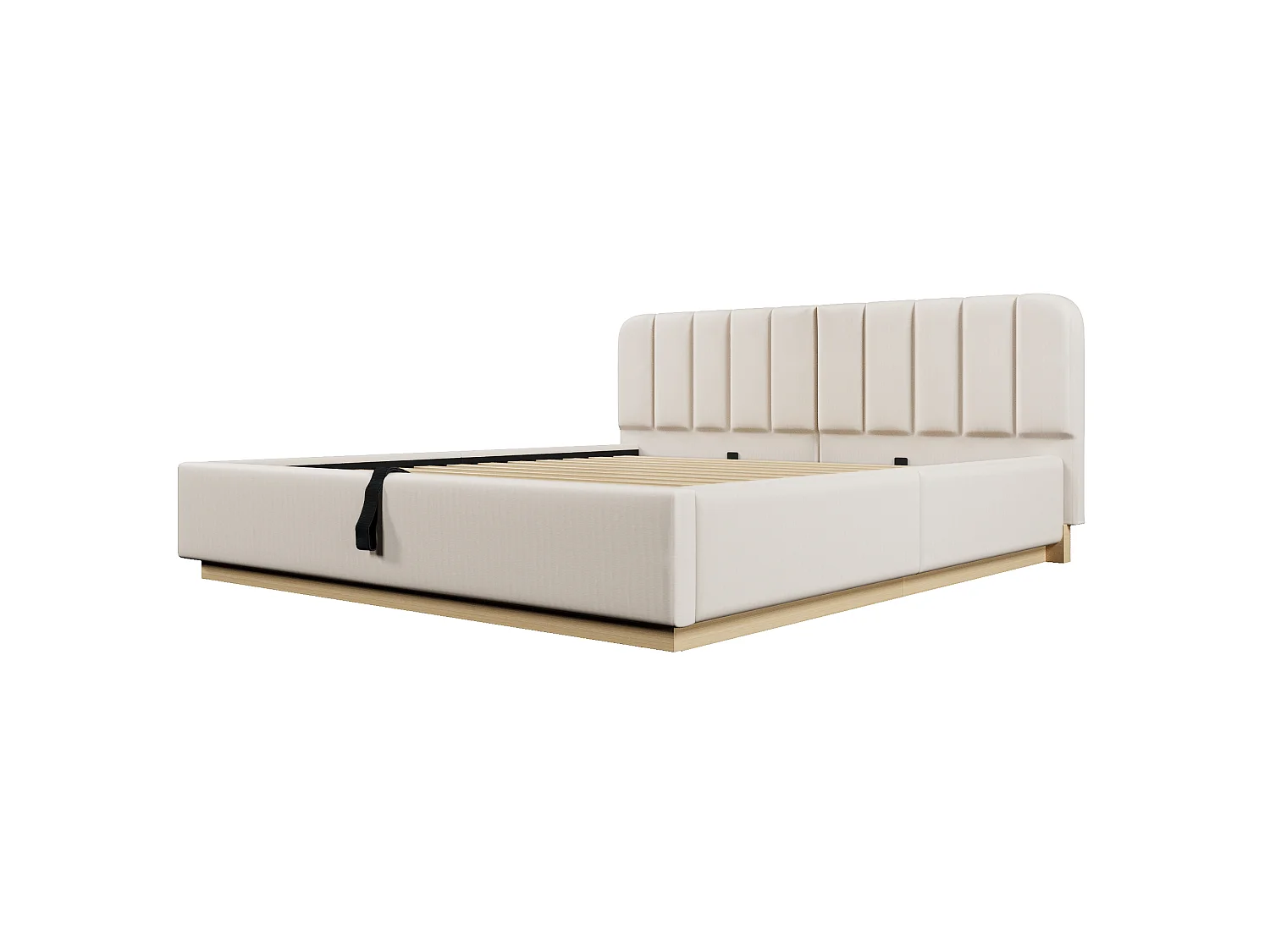 Lit coffre capitonné 180 x 200 cm - avec tête de lit capitonnée - avec bande lumineuse LED - beige (matelas non inclus)