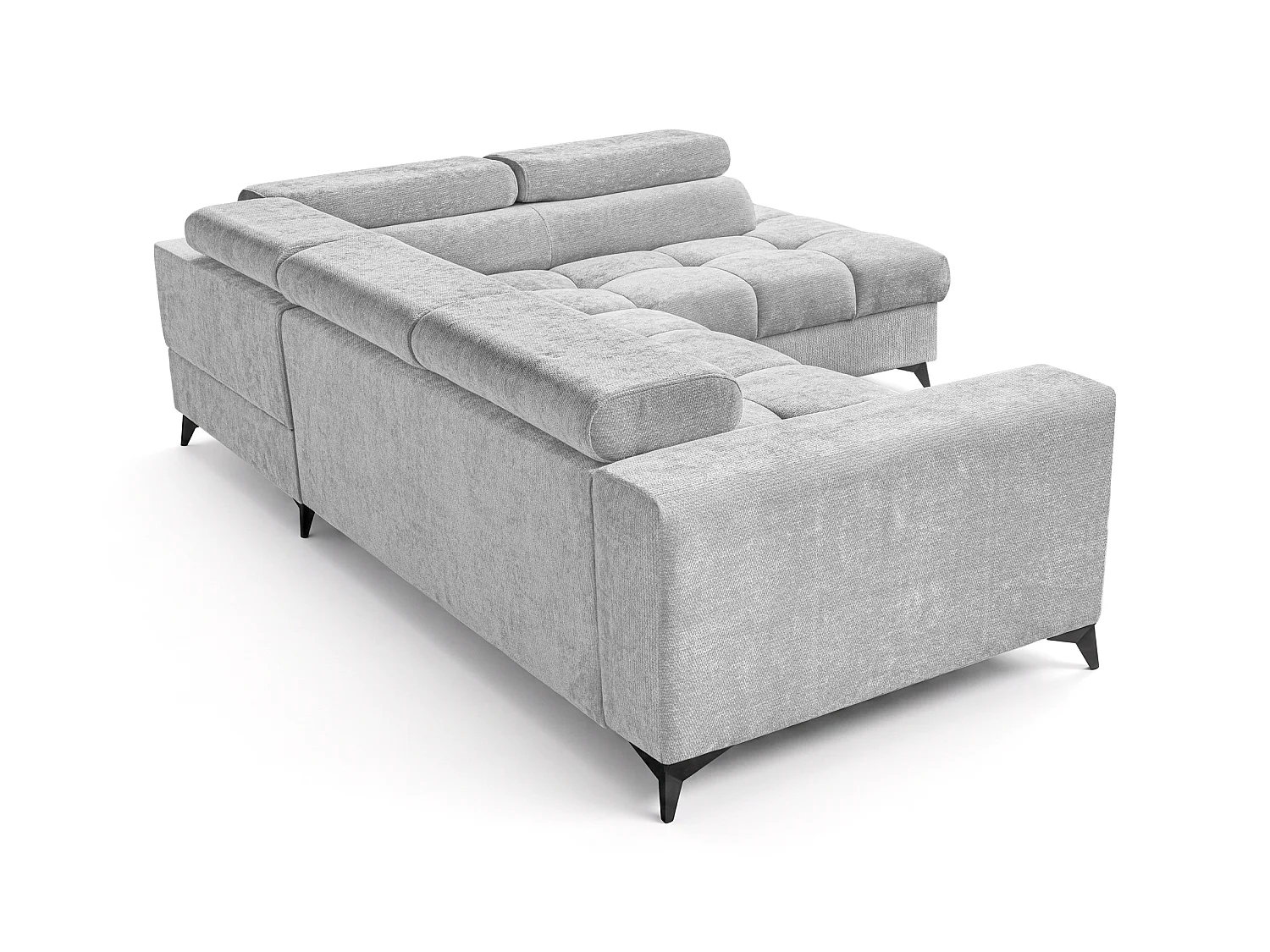 Canapé d'angle droit convertible 5 places tissu chenille gris clair BEVIANO